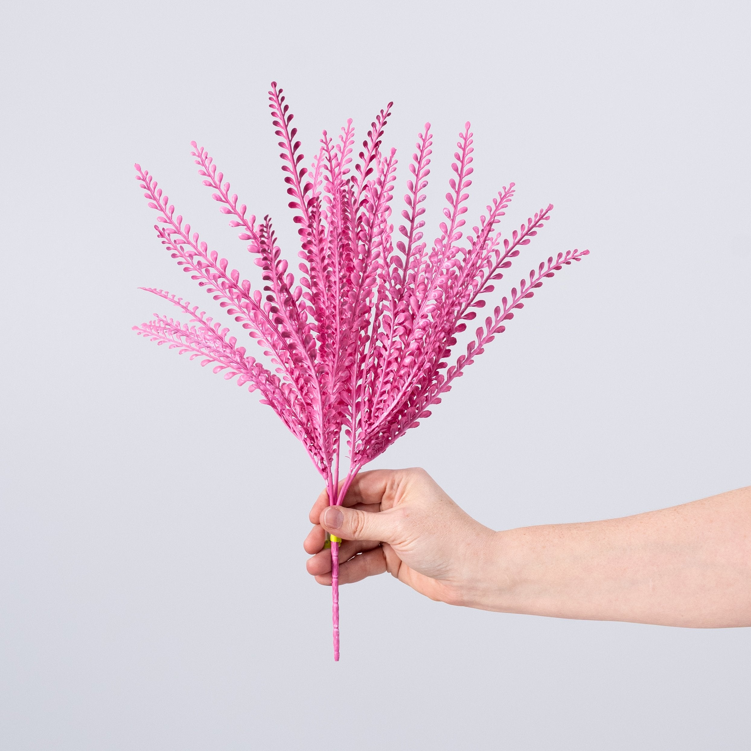 16" Plastic Leaf Button Fern Bush: Pink (5 Stem) detail photo 3