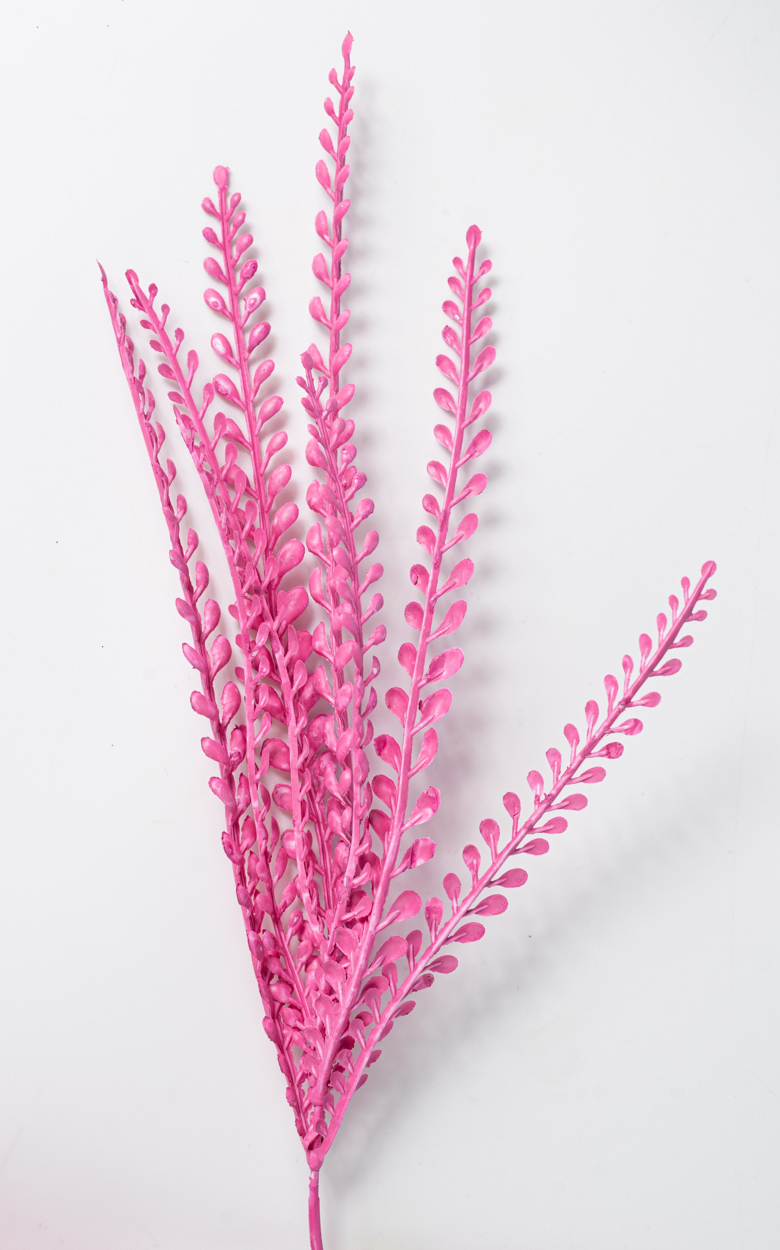 16" Plastic Leaf Button Fern Bush: Pink (5 Stem) detail photo 4