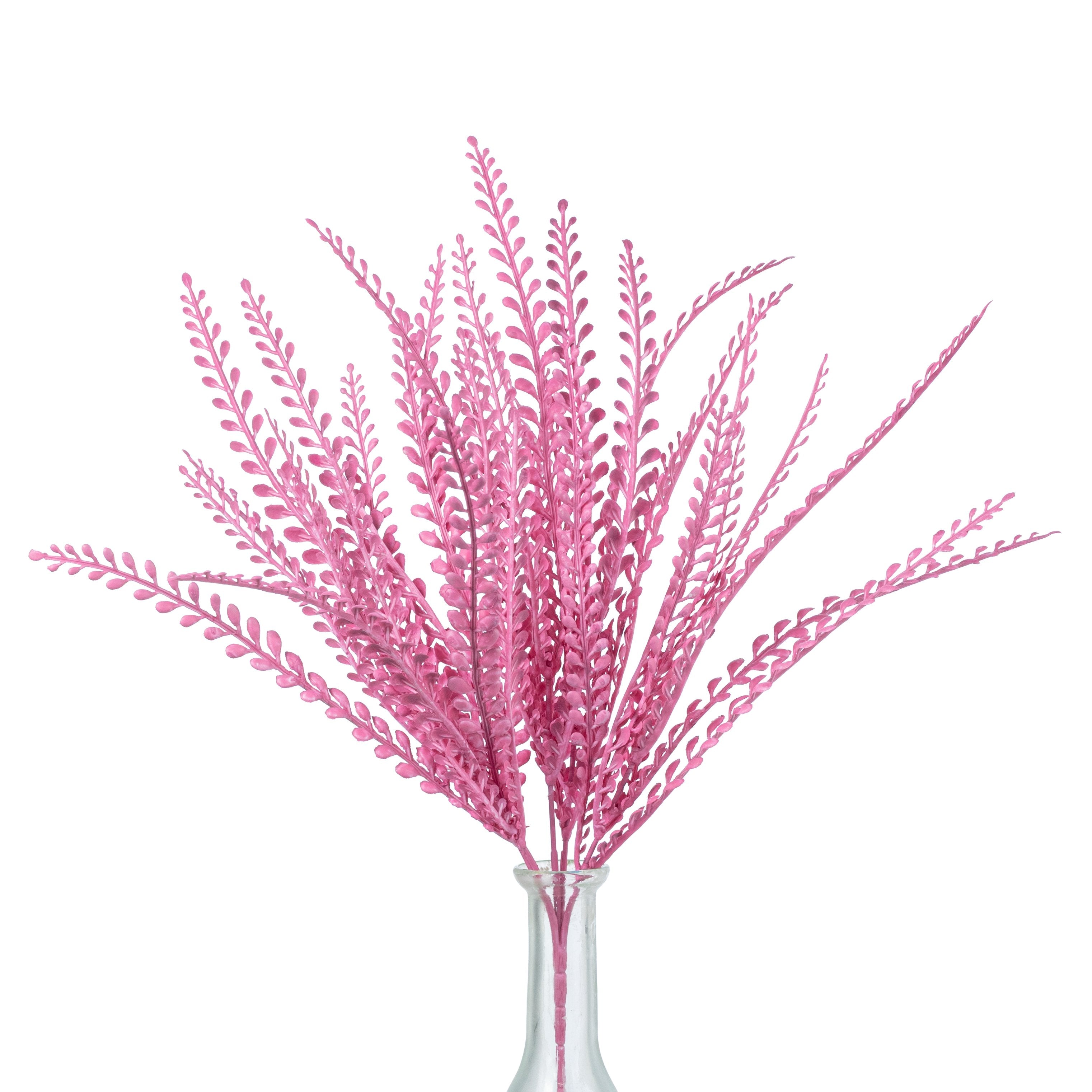 16" Plastic Leaf Button Fern Bush: Pink (5 Stem) Item Number: 57497PK