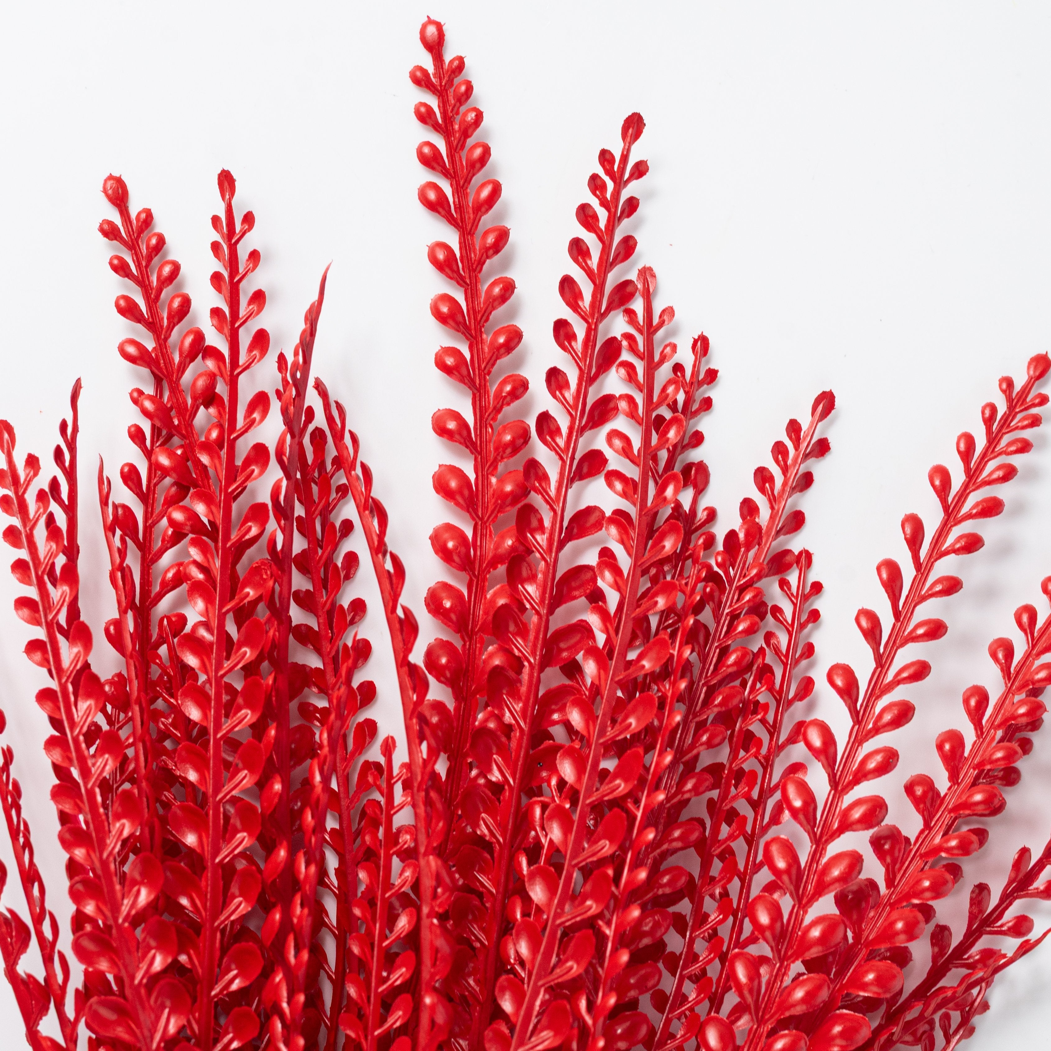 16" Plastic Leaf Button Fern Bush: Red (5 Stem) Lifestyle Photo