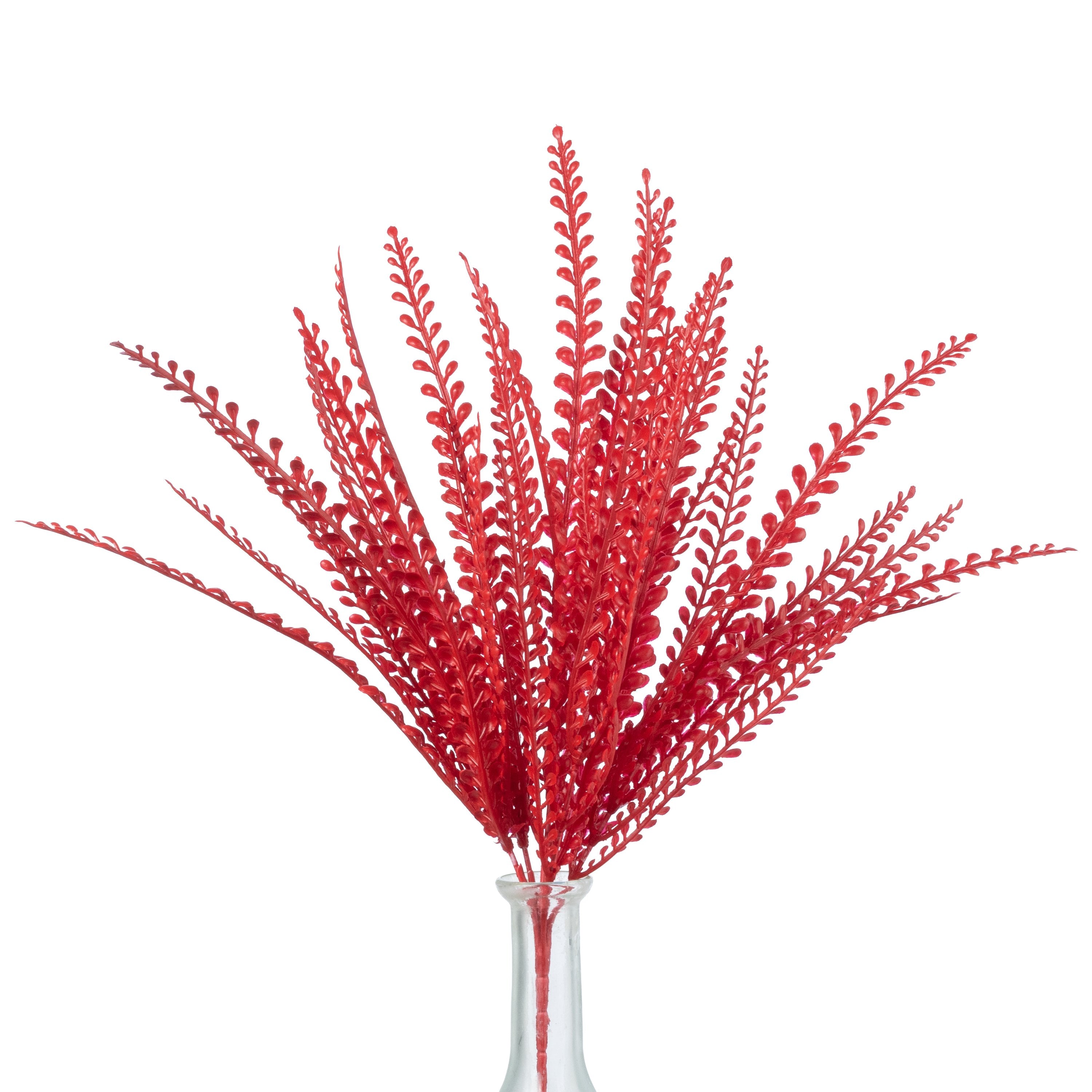 16" Plastic Leaf Button Fern Bush: Red (5 Stem) Item Number: 57497RD