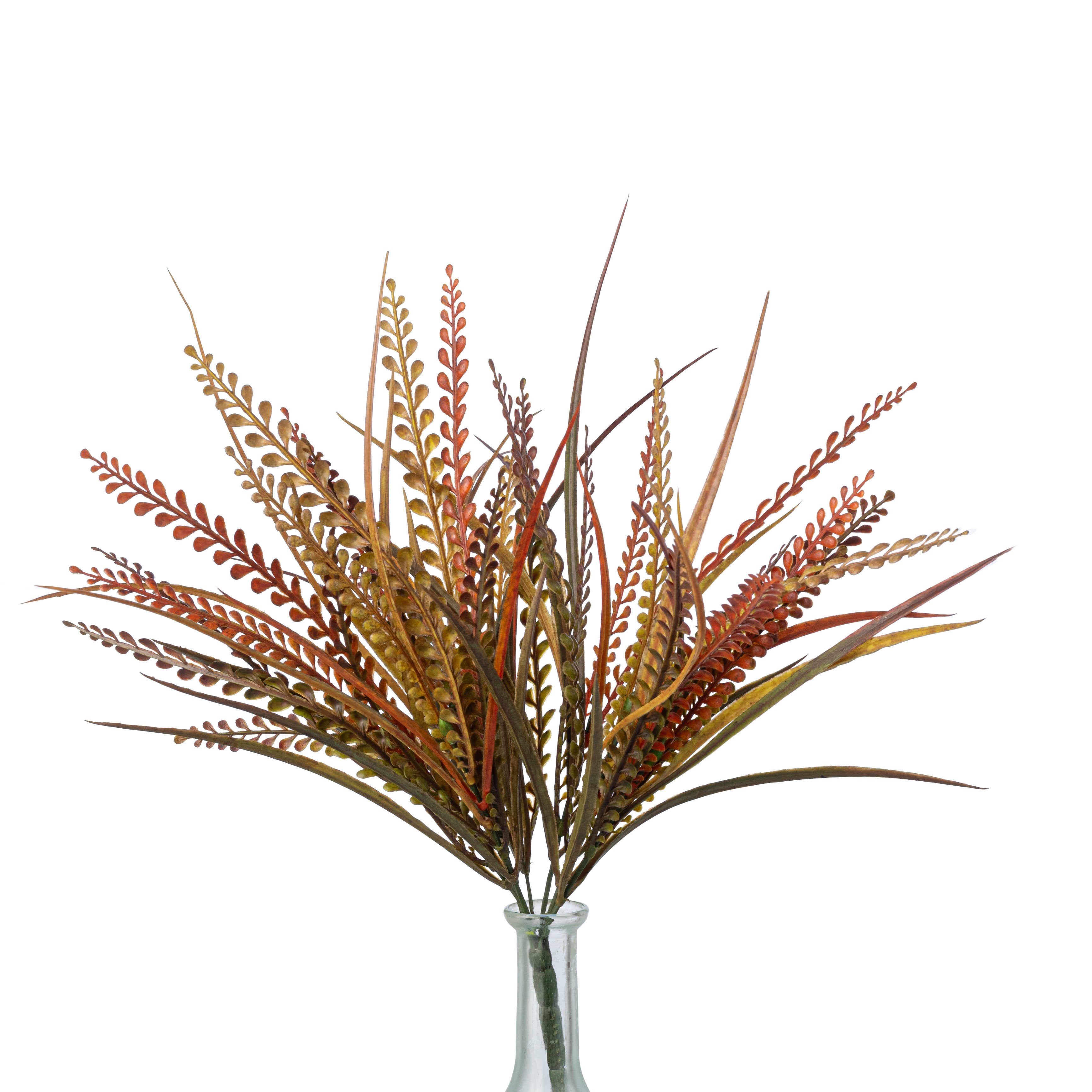 16" Plastic Mixed Grass & Button Fern Bush: Fall Item Number: 52493ORBN