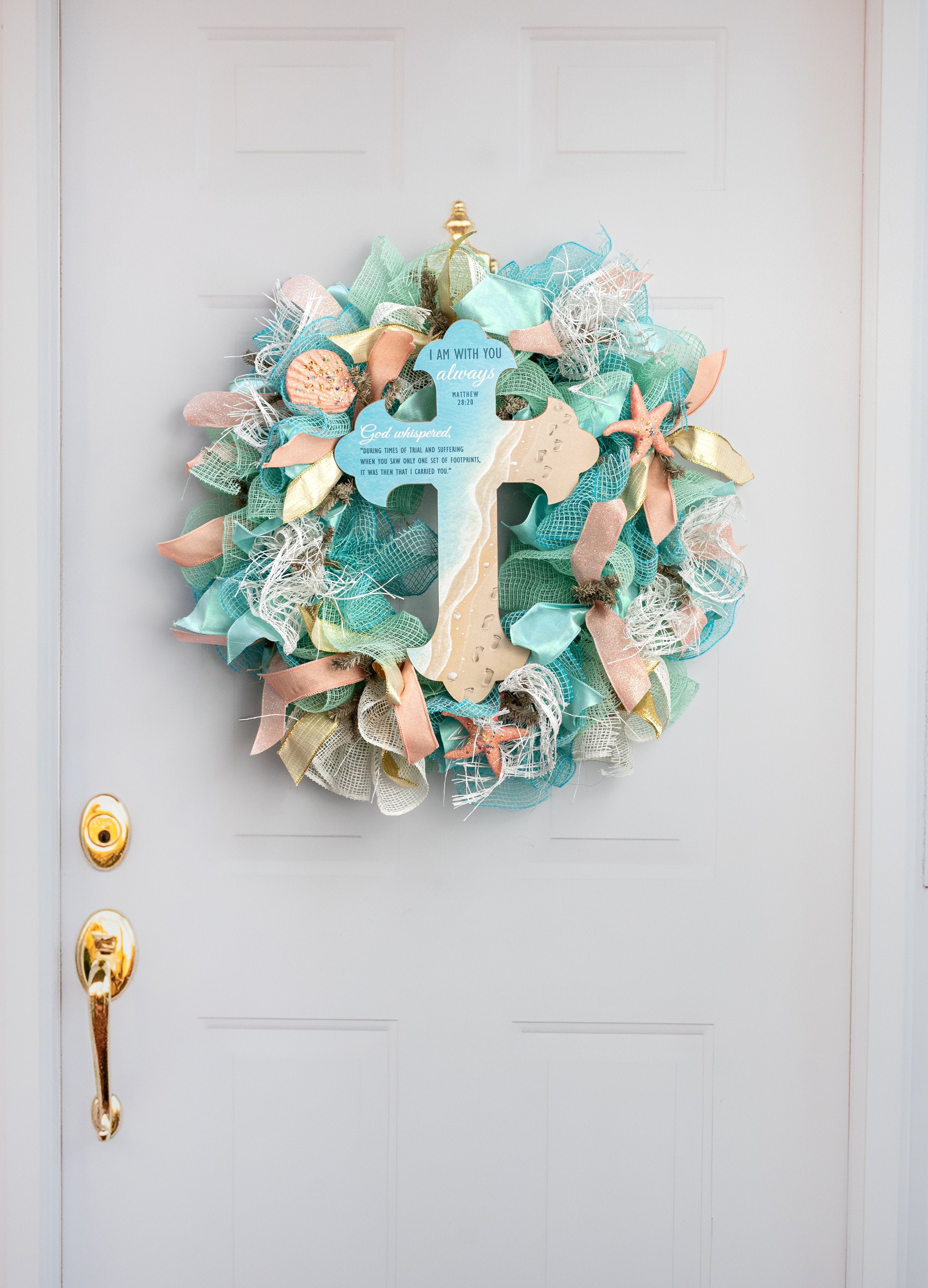 16" Wooden Cross Sign: With You Always Beach detail photo 4