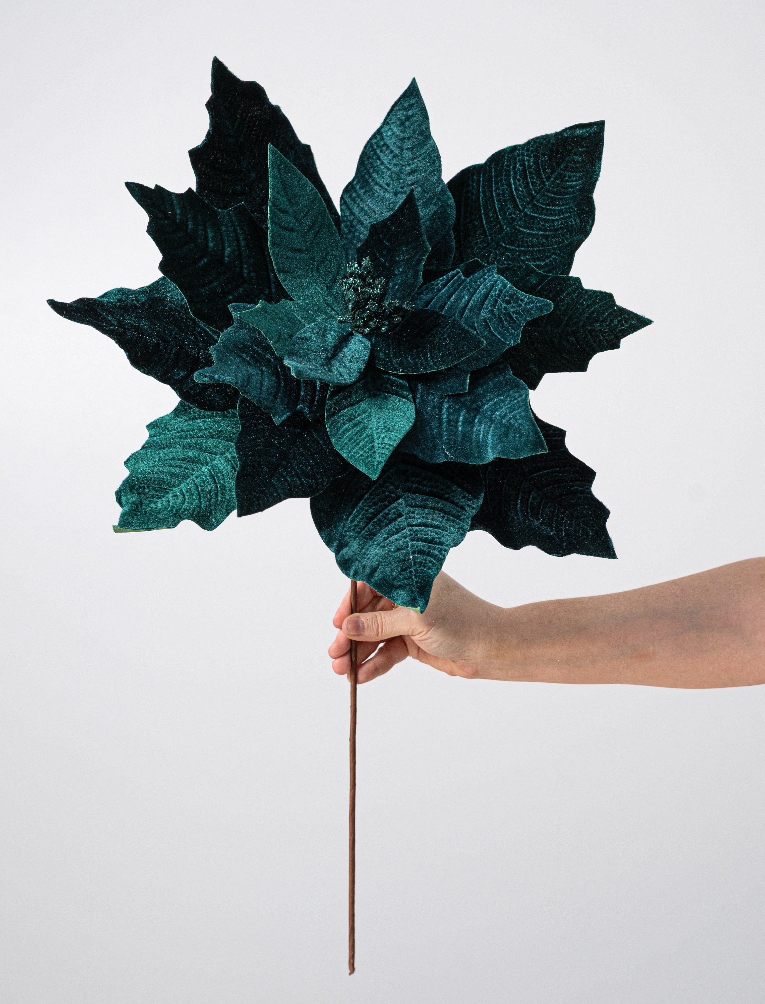 17" x 20" Jumbo Poinsettia Stem: Deep Emerald Green detail photo 3