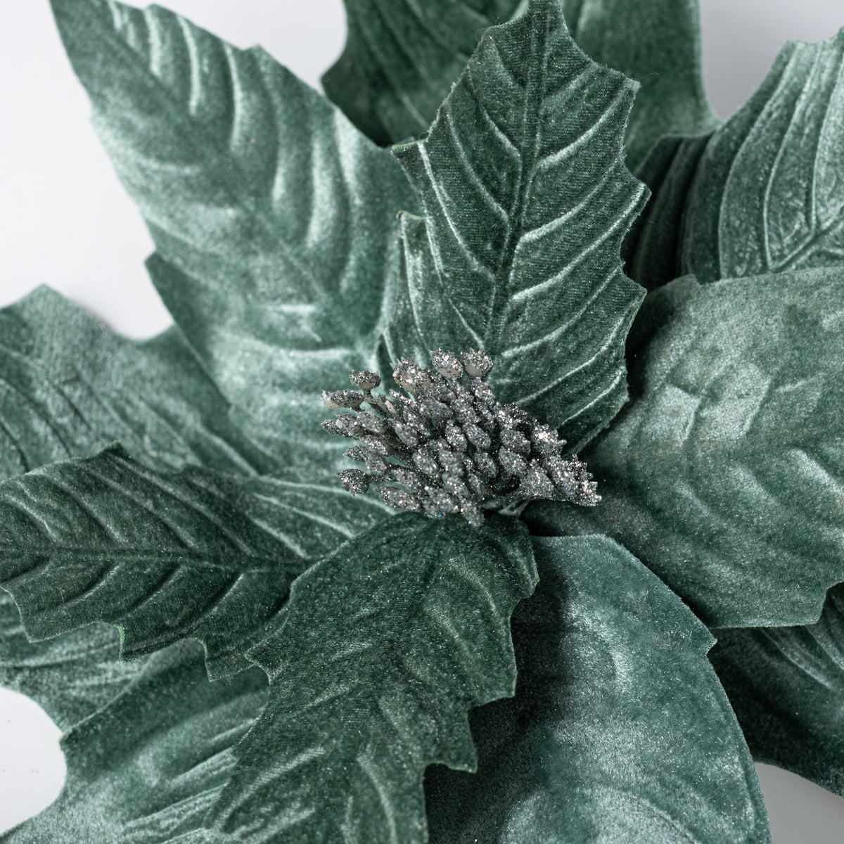 17" x 20" Jumbo Velvet Poinsettia Stem: Sage Green detail photo 4