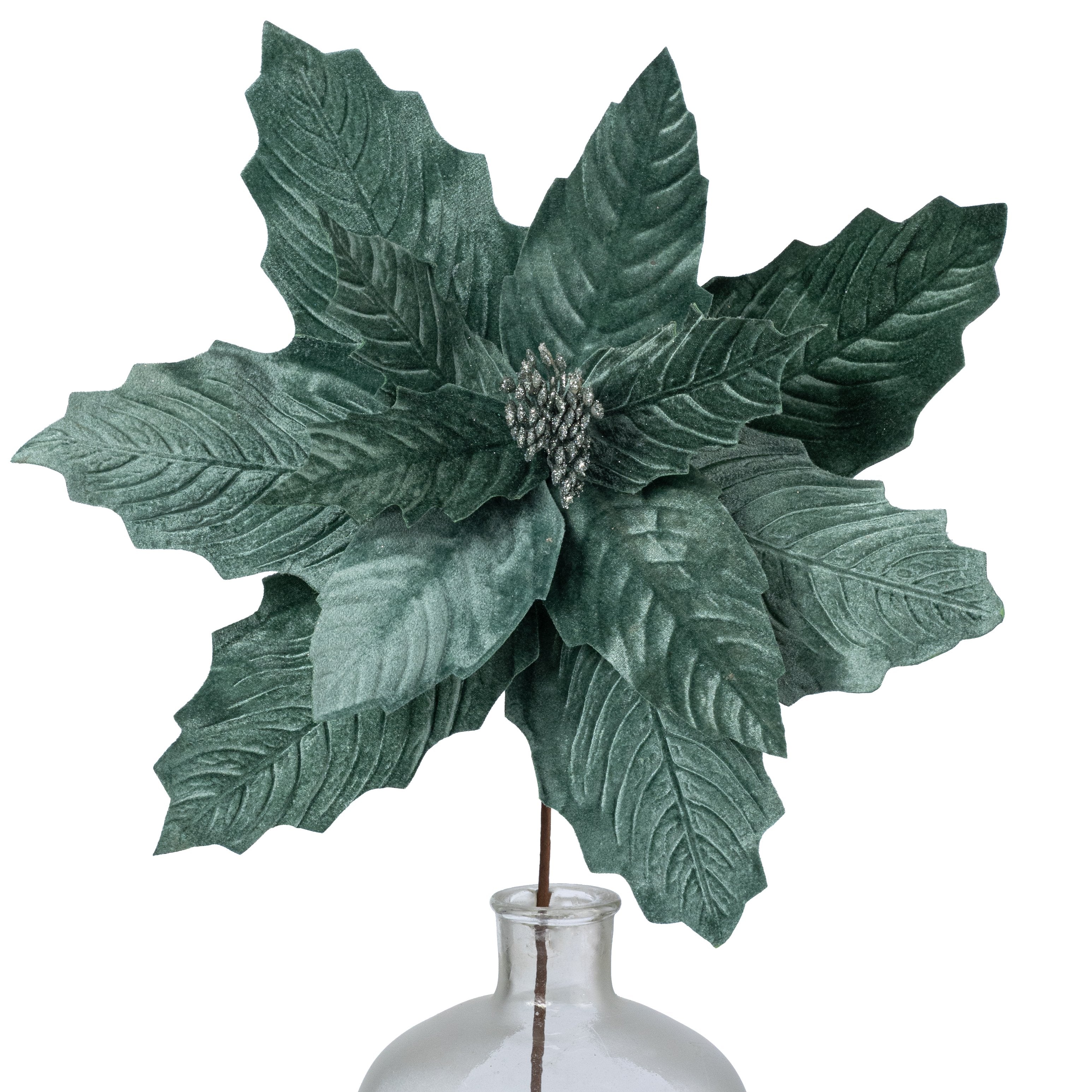 17" x 20" Jumbo Velvet Poinsettia Stem: Sage Green Item Number: 86871GYGN