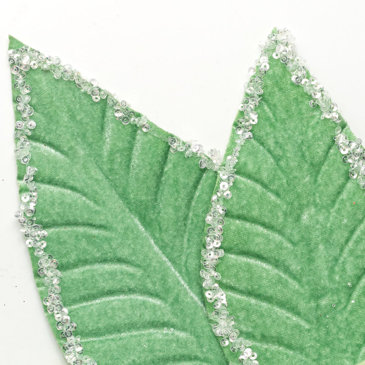 17" x 23" Iced Sequin Poinsettia Stem: Mint Green detail photo 4
