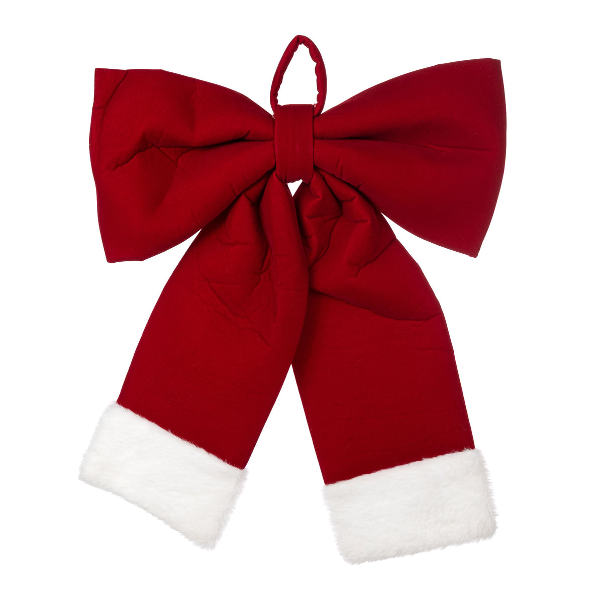 17.25" x 14" Red & White Velvet Faux Fur Bow Decoration Item Number: XC637087