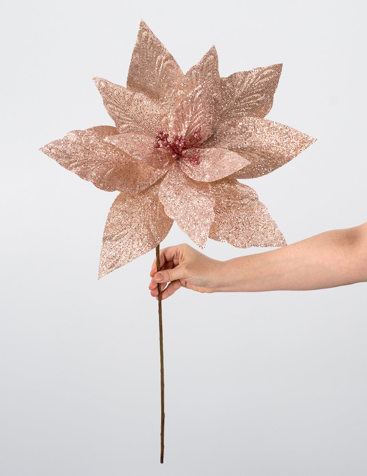 17" x 25" Metallic Glitter Poinsettia Stem: Champagne Gold detail photo 3