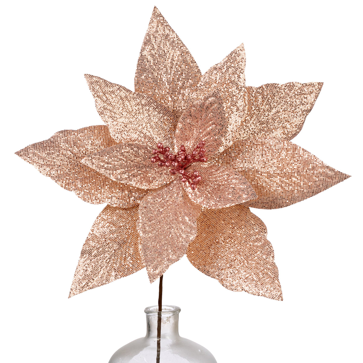17" x 25" Metallic Glitter Poinsettia Stem: Champagne Gold Item Number: XS424830