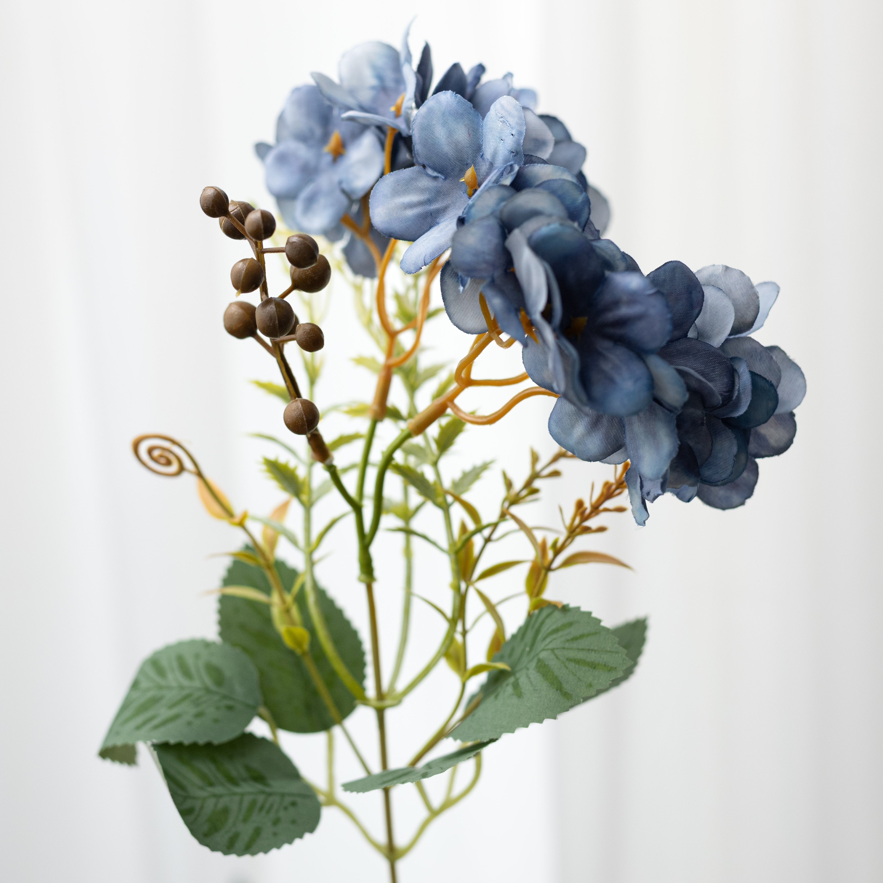 17" Dahlia & Hydrangea Bush: Smoke Blue (9 Stem) Lifestyle Photo