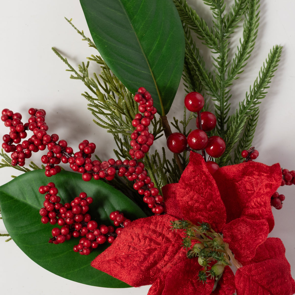 17" Poinsettia, Pine, Berry & Magnolia Spray Lifestyle Photo