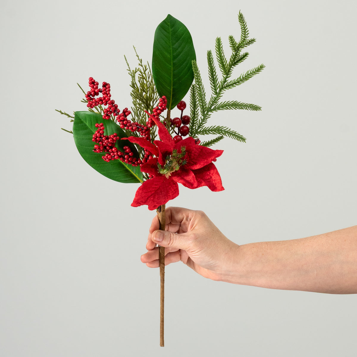 17" Poinsettia, Pine, Berry & Magnolia Spray detail photo 3