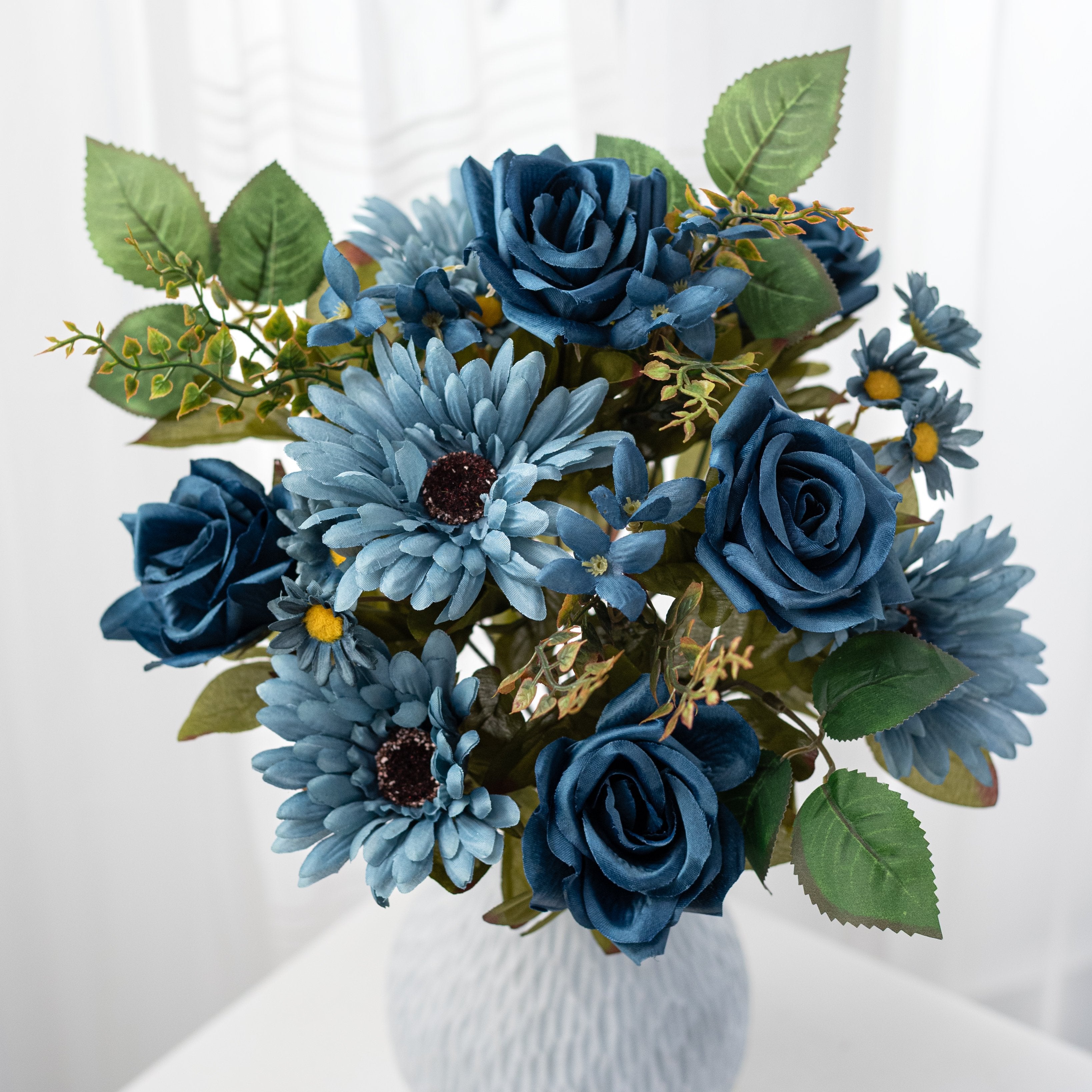 17" Roses & Gerber Daisies Bush: Smoke Blue (18 Stem) Item Number: 57341BL