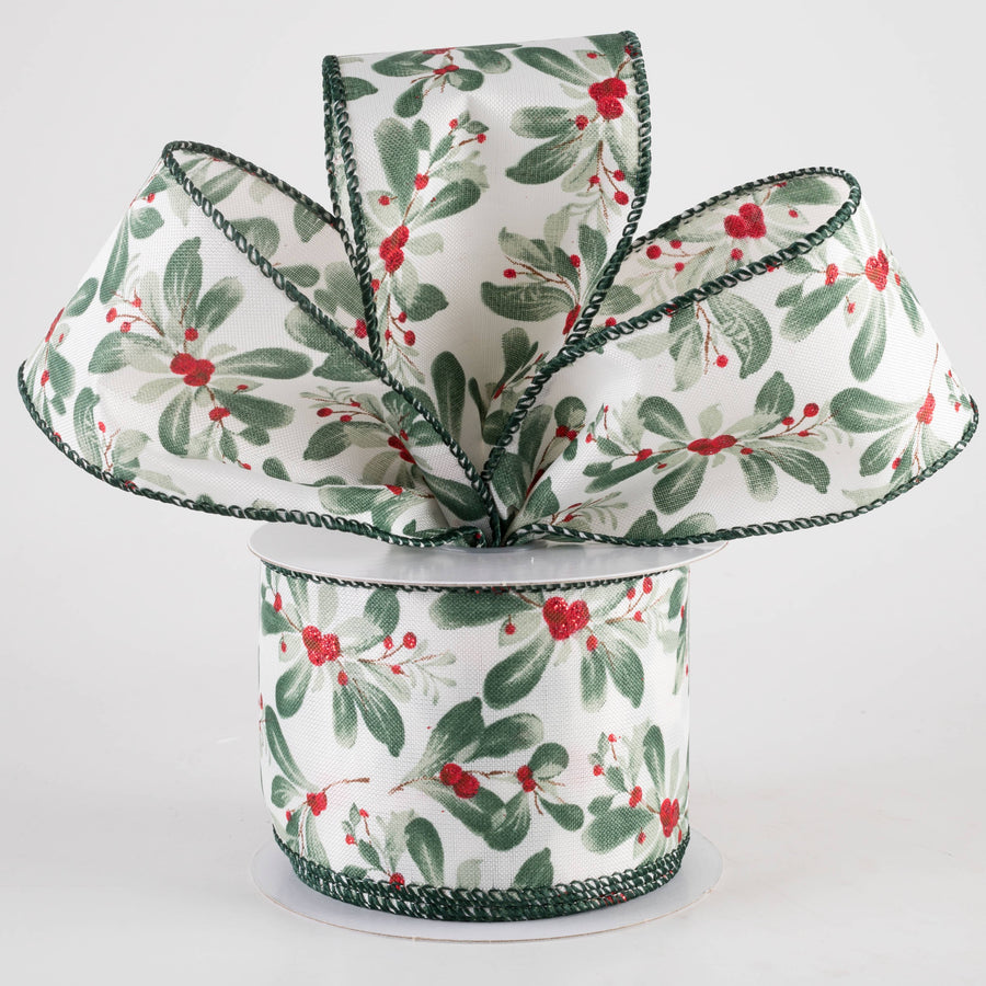 2.5" Painted Mistletoe Ribbon: Cream (10 Yards)