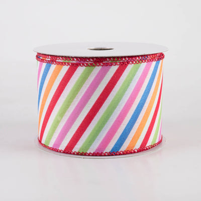 2.5" Linen Multicolor Candy Diagonal Stripe Ribbon (10 Yards)