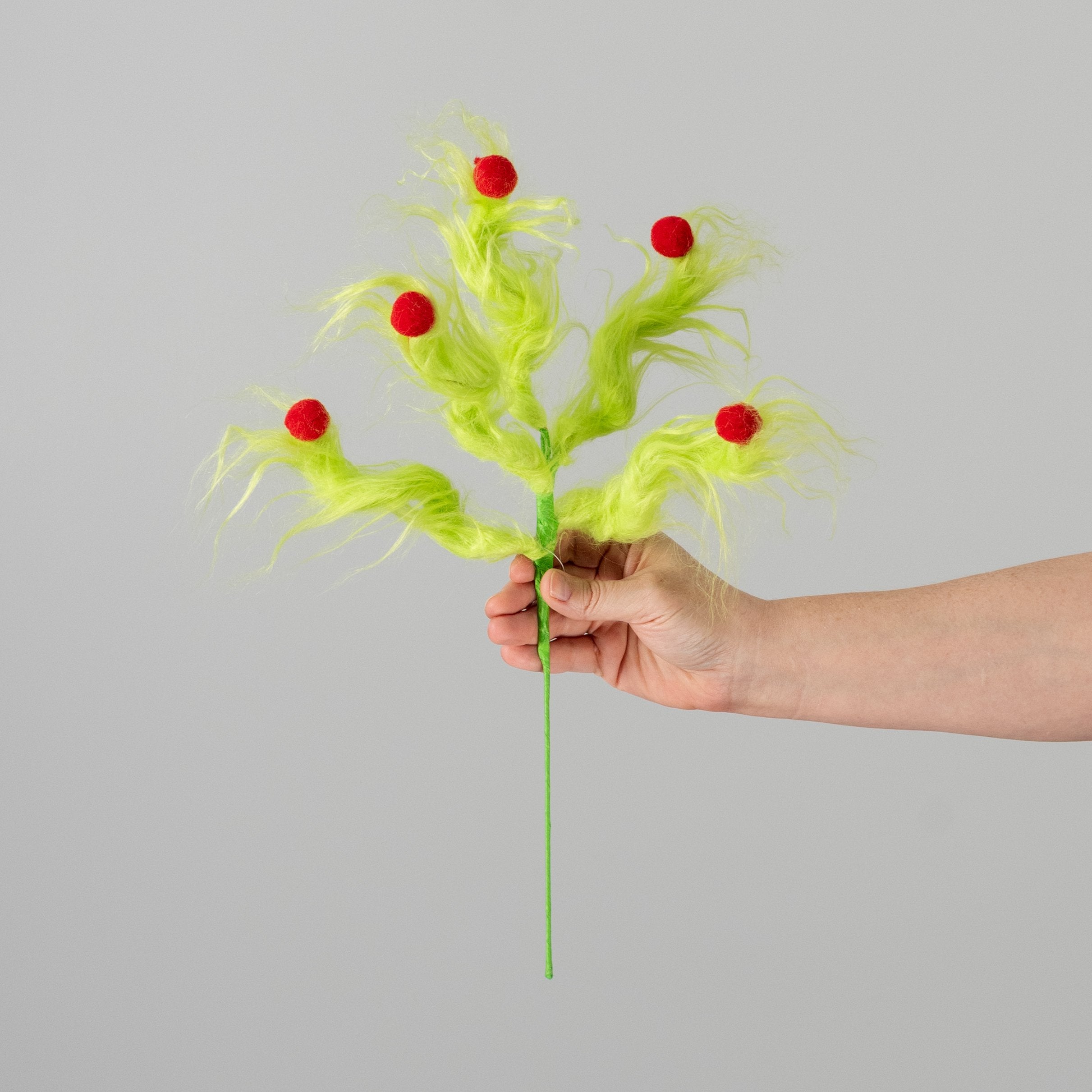18" Furry Fabric & Ball Spray: Green & Red detail photo 3
