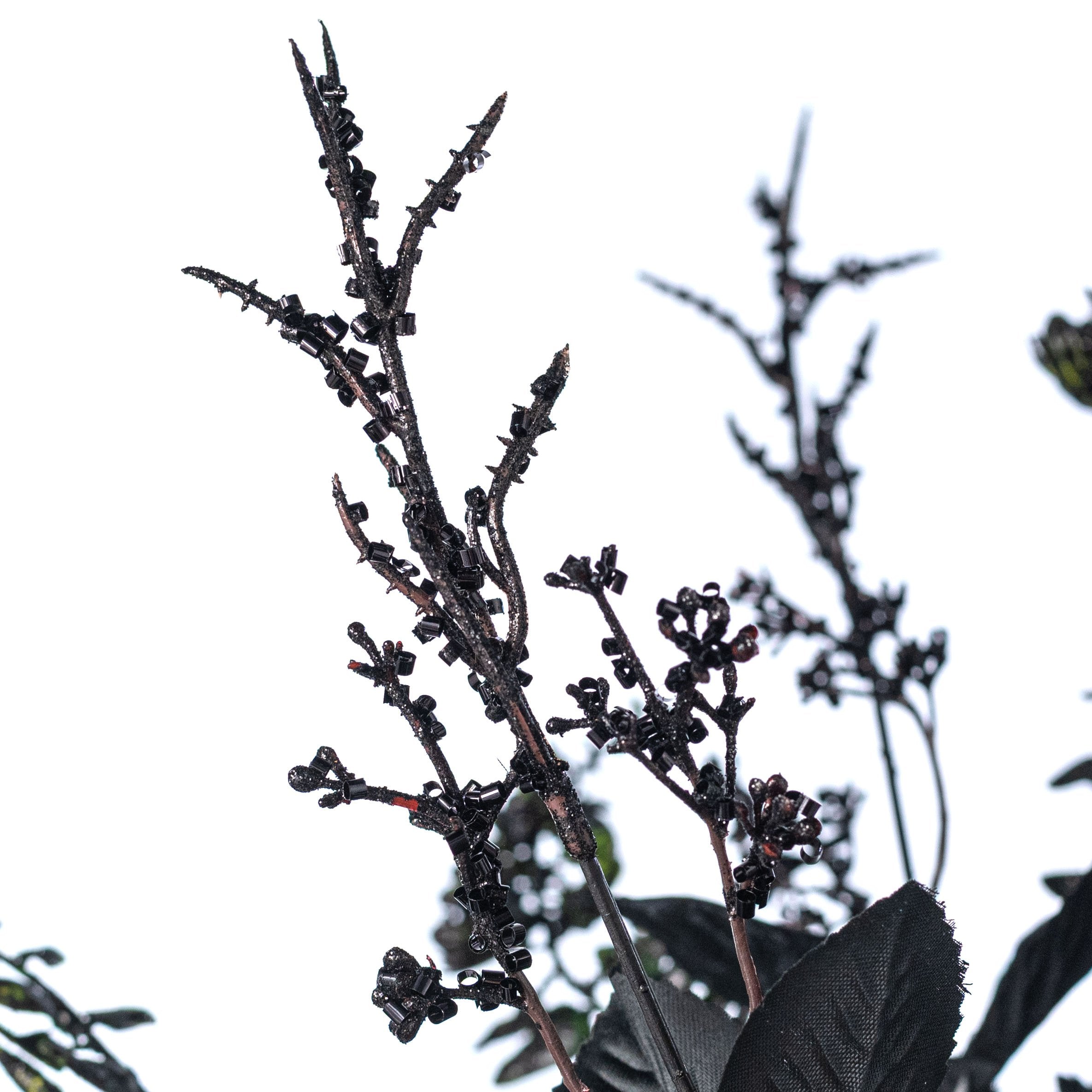 18" Glitter Leaves & Twigs Filler Bush: Black (14 Stem) Lifestyle Photo