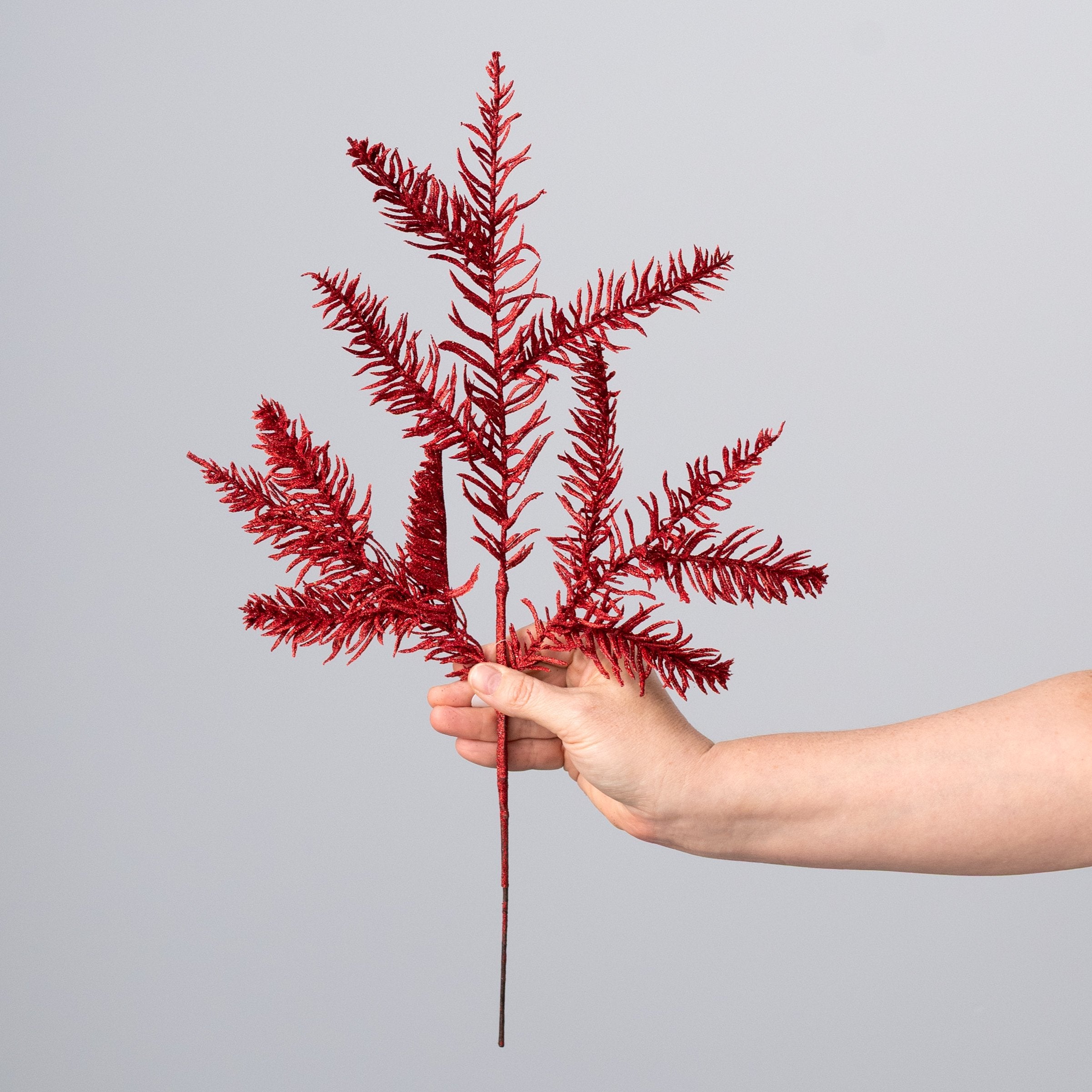18" Glittered Noble Pine Spray: Laser Red detail photo 3