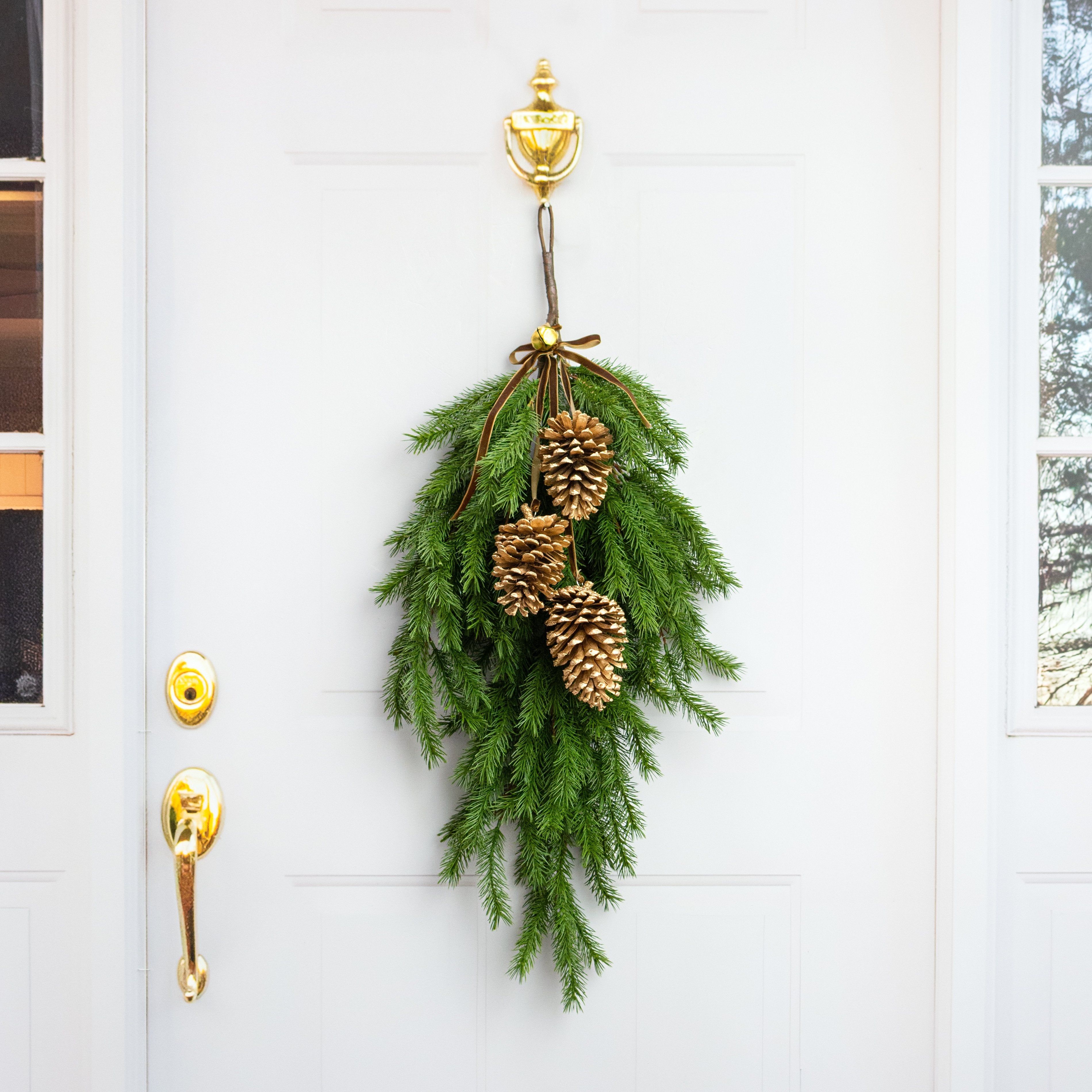 18" Hanging Pinecone & Bell Cluster: Gold Lifestyle Photo