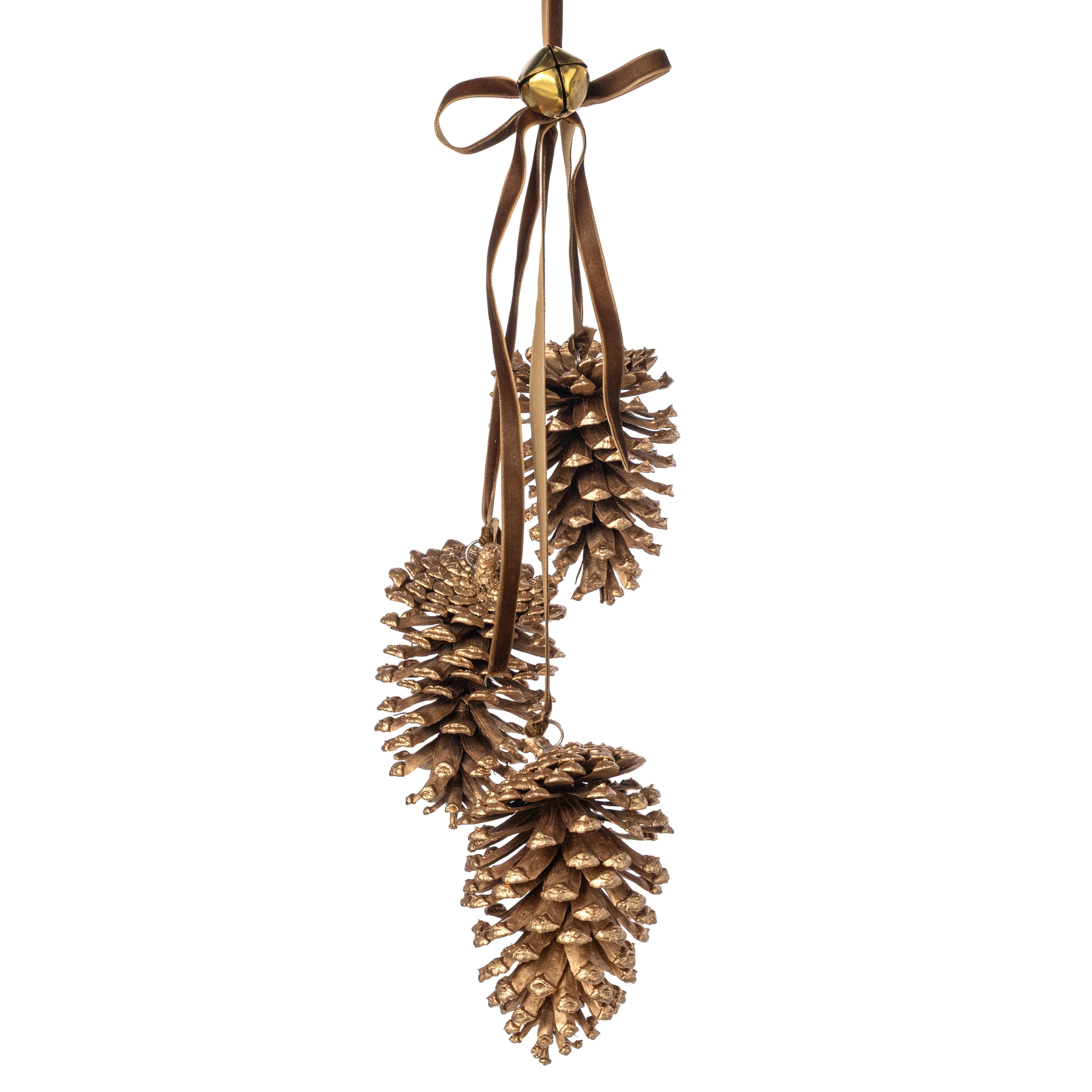 18" Hanging Pinecone & Bell Cluster: Gold Item Number: 571020
