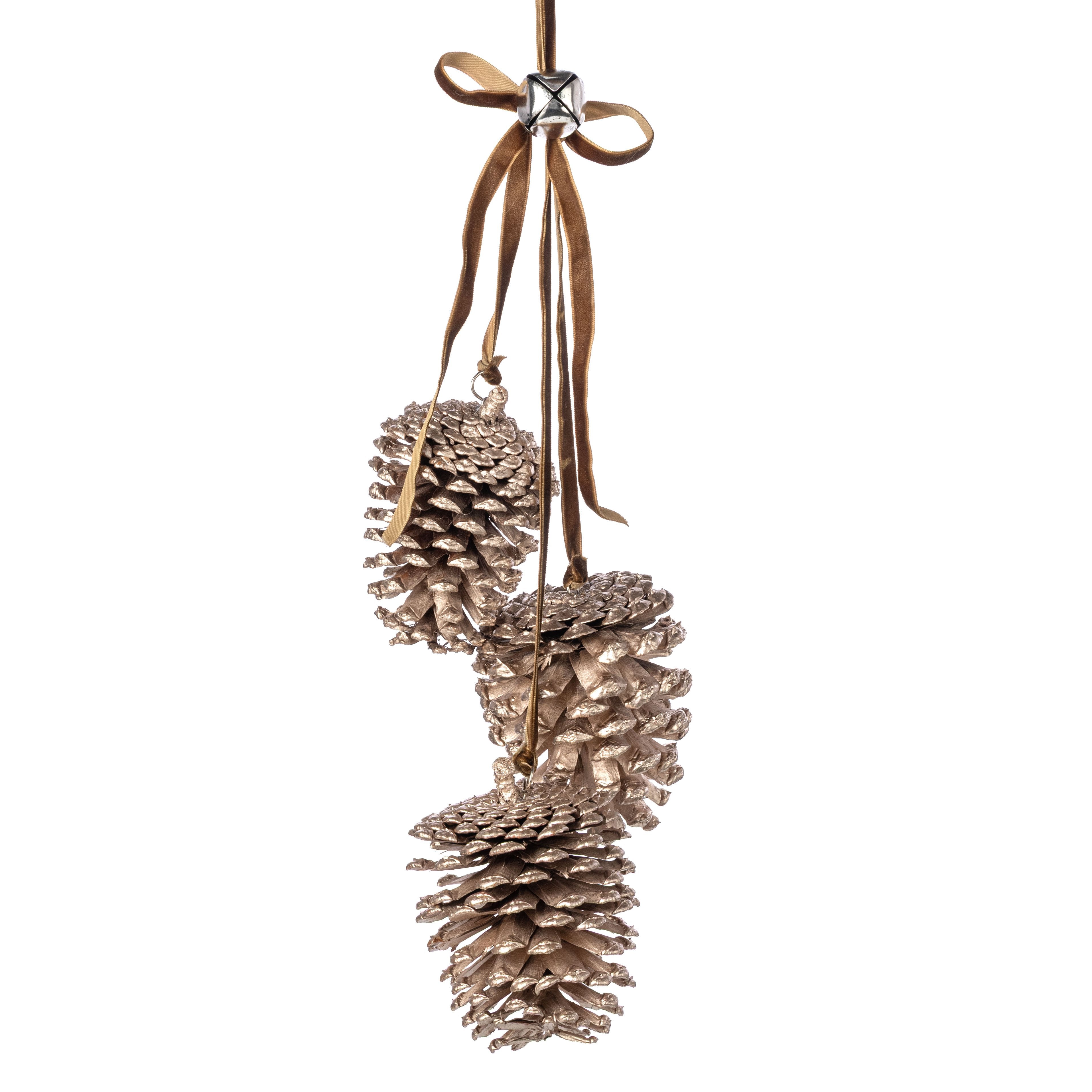 18" Hanging Pinecone Cluster: Champagne Glitter Item Number: 570130