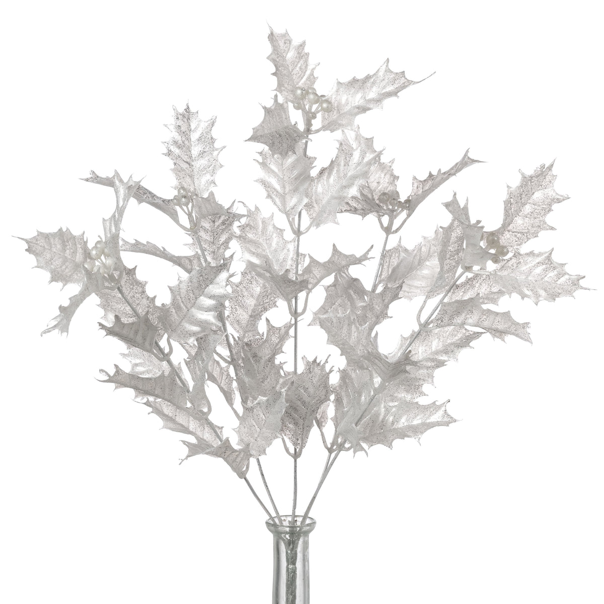 18" Holly Leaf Bush: Pearl White & Silver (5 Stem) Item Number: XS262827
