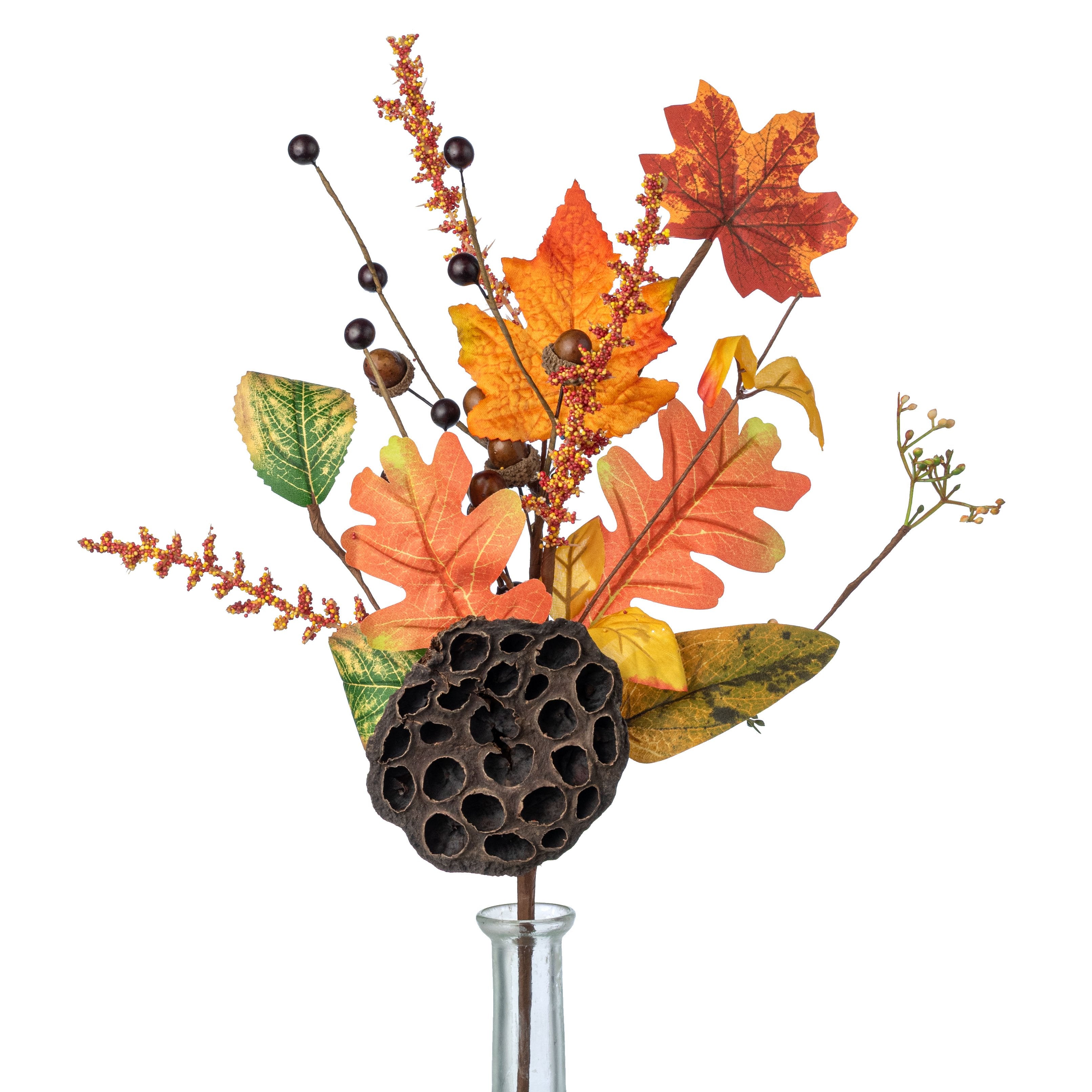 18" Lotus Pod & Fall Leaves Pick Item Number: 57436NAT