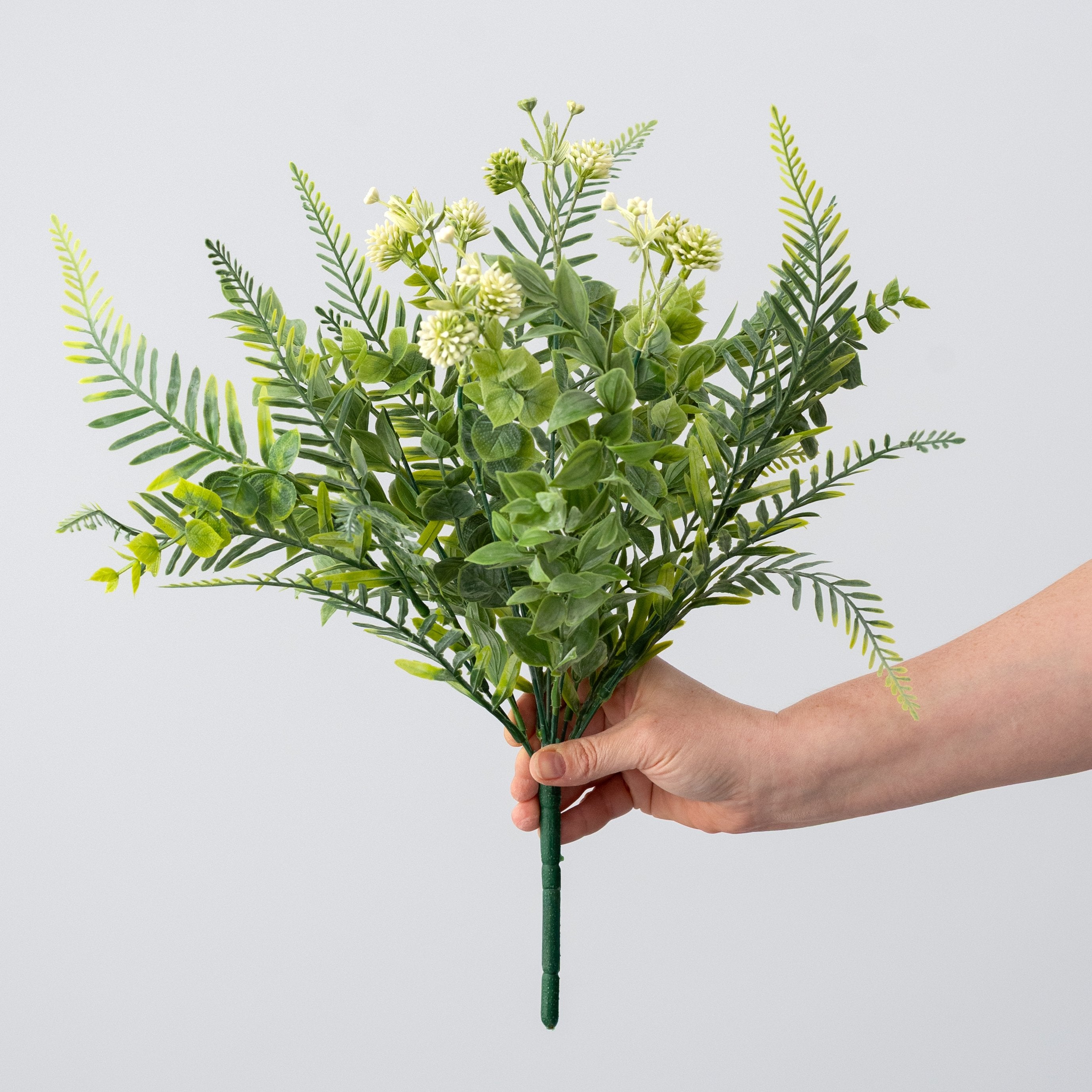 18" Mixed Greenery & Clover Blossom Bush detail photo 3