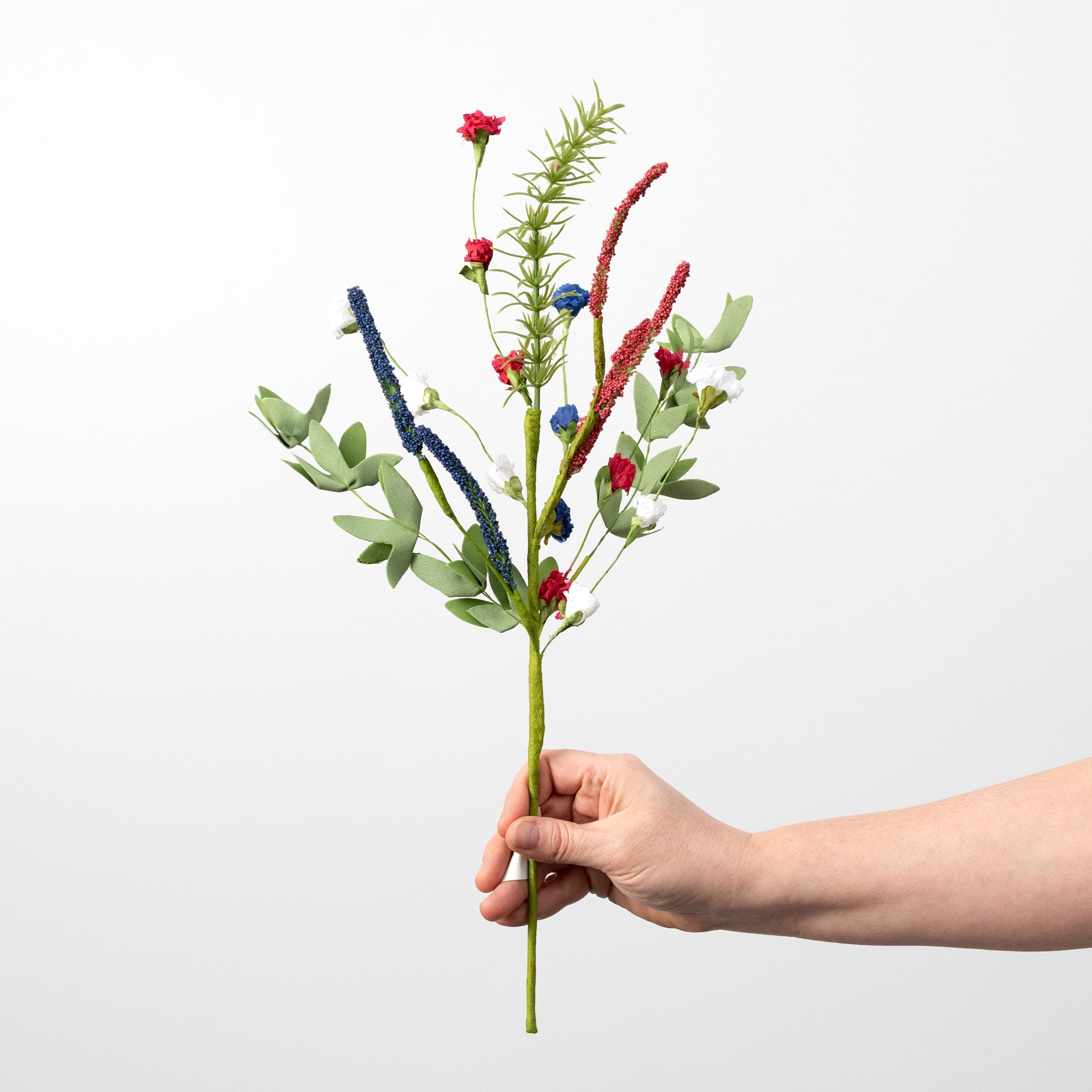 18" Paper Carnation Blossom with Heather Spray: Red, White & Blue detail photo 3