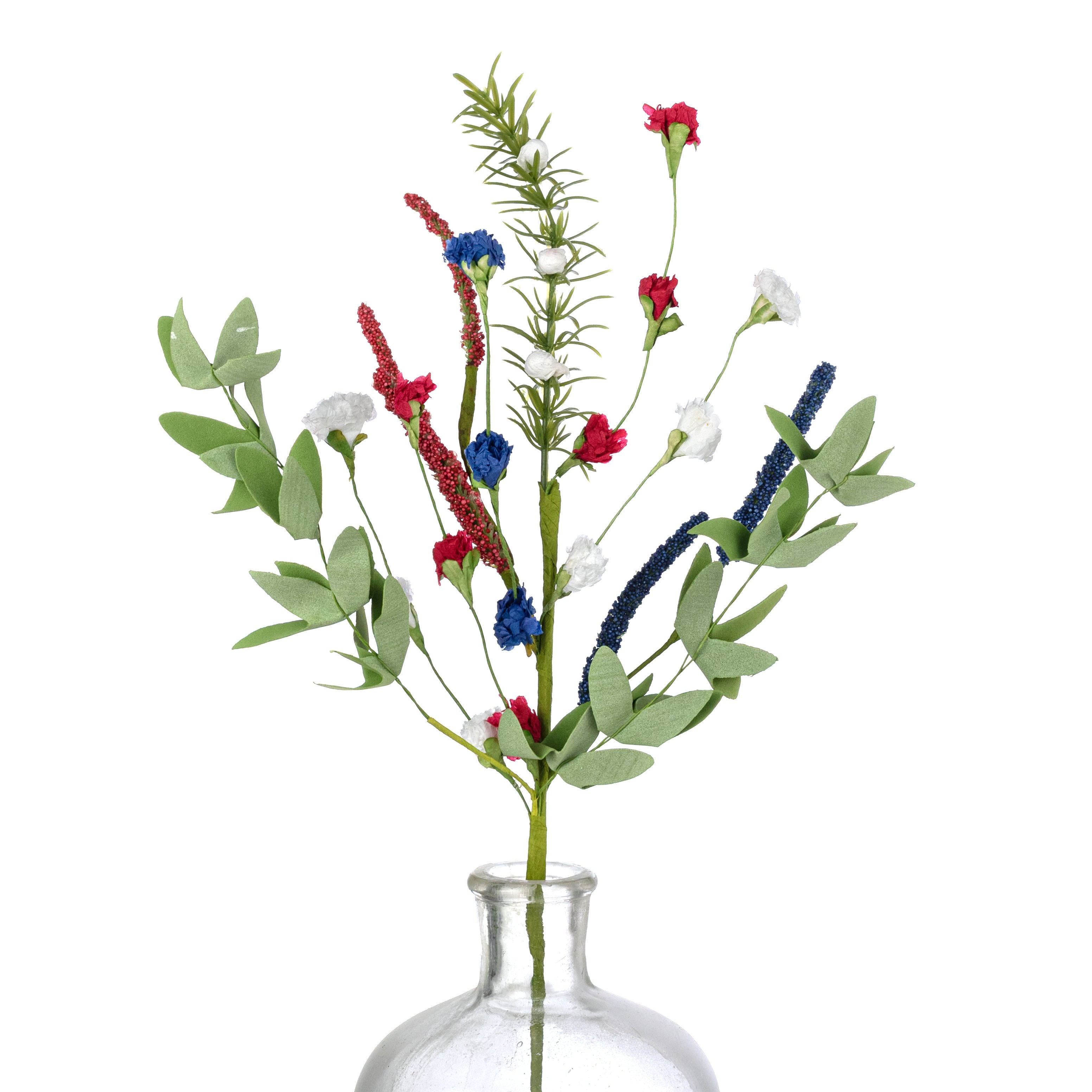 18" Paper Carnation Blossom with Heather Spray: Red, White & Blue Item Number: 550225