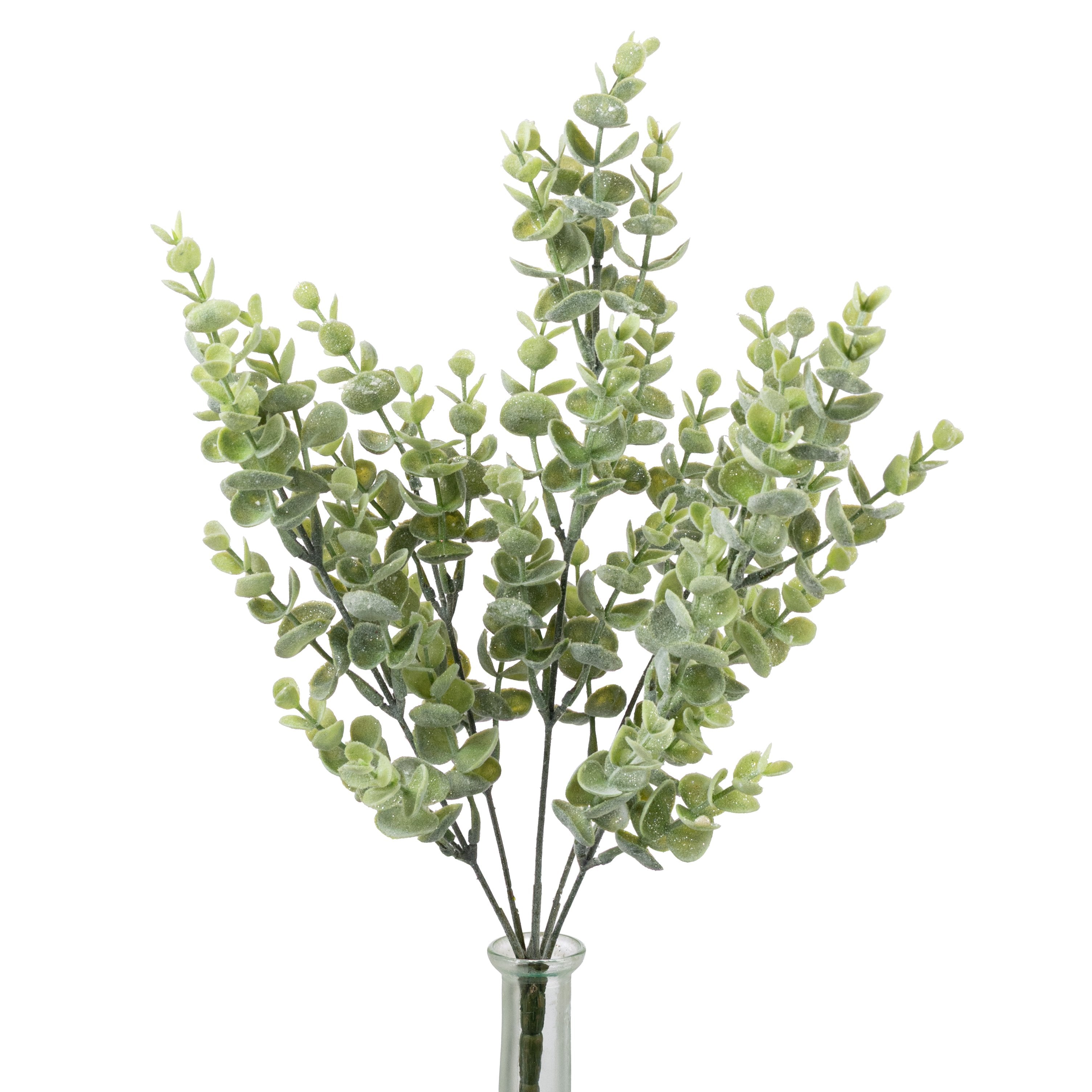 18" Plastic Eucalyptus Bush: Frosted (5 Stem) Item Number: 84995FROST