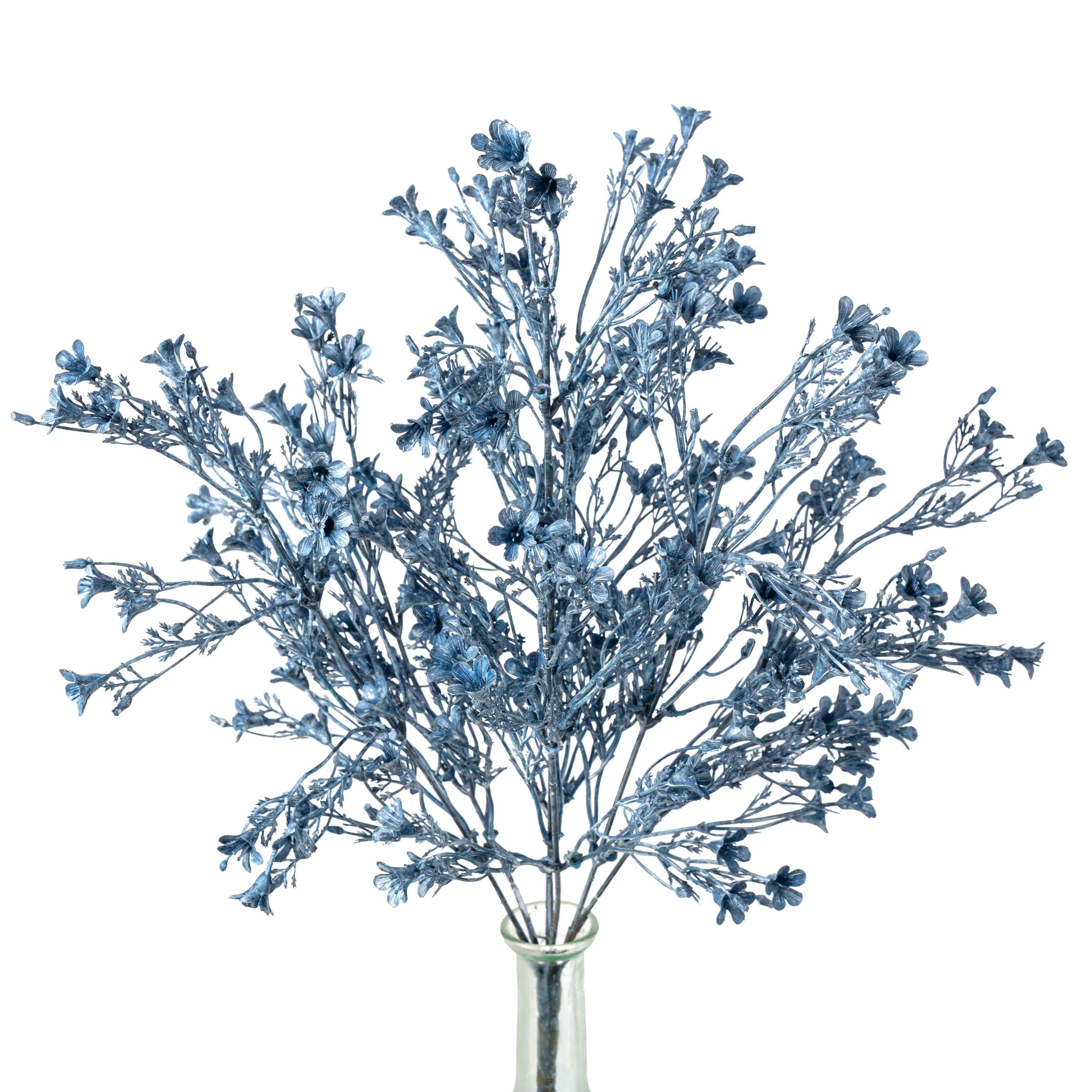18" Plastic Wax Flower Bush: Smoke Blue (7 Stem) Item Number: 56637BL