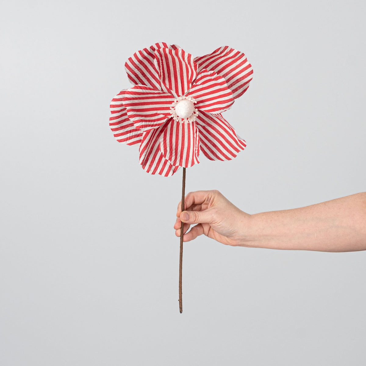 8" x 18" Striped Fabric Magnolia Flower Stem: Red & White detail photo 3