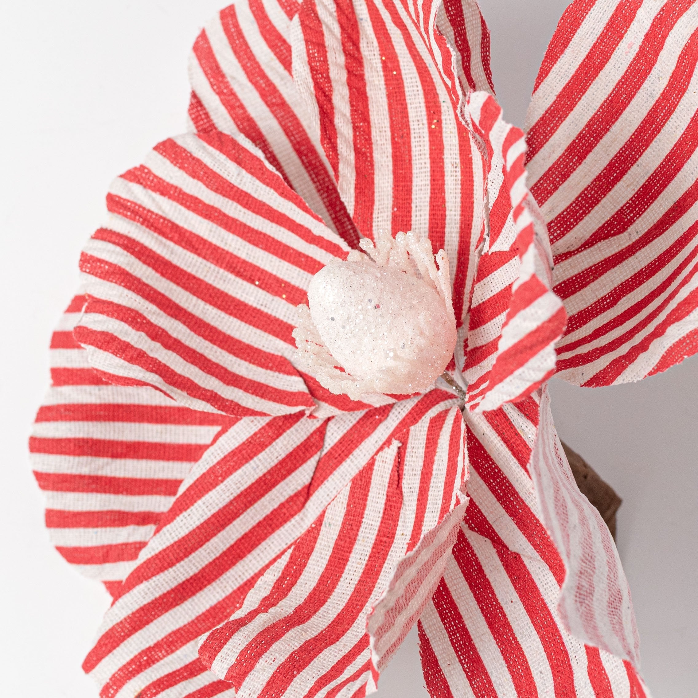 8" x 18" Striped Fabric Magnolia Flower Stem: Red & White detail photo 4
