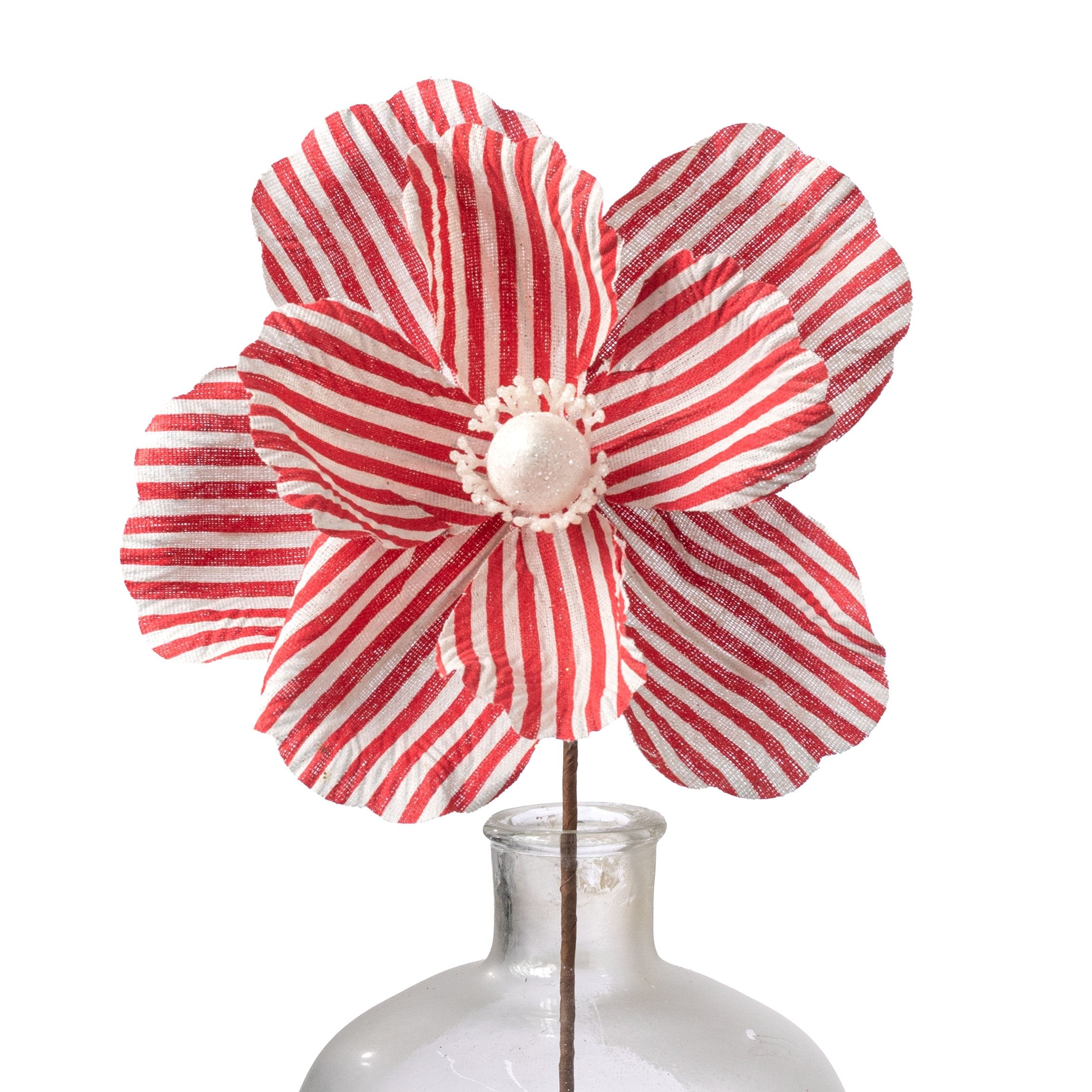 8" x 18" Striped Fabric Magnolia Flower Stem: Red & White Item Number: XS766834