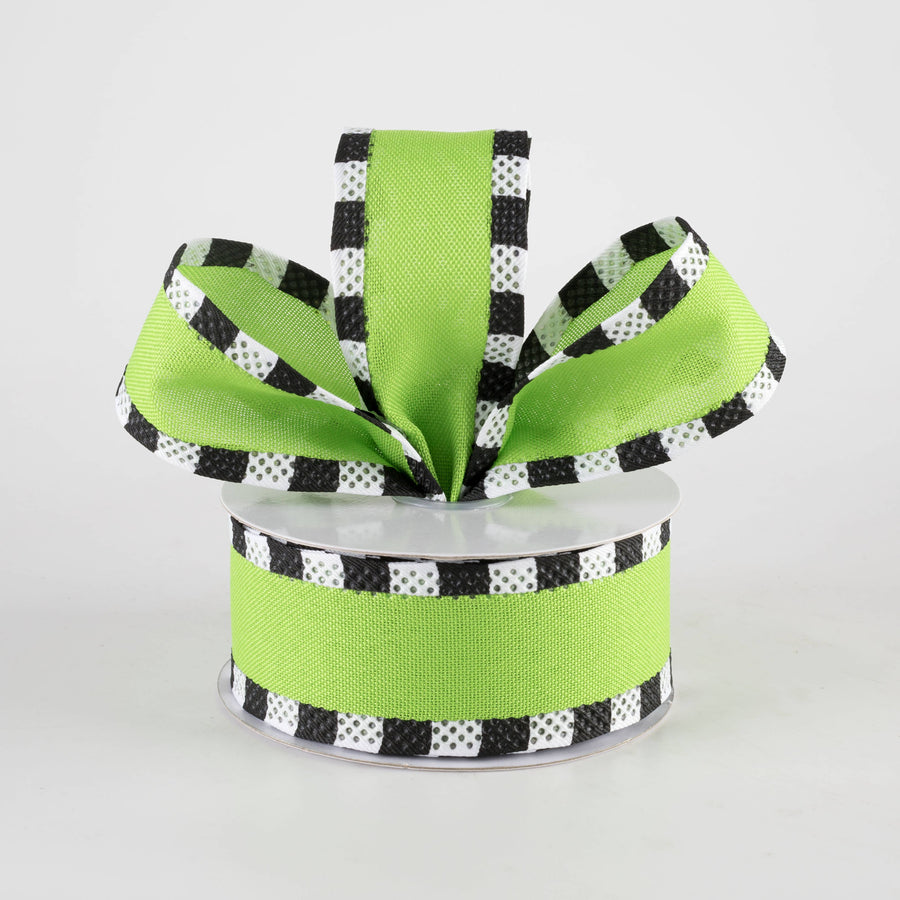 1.5" Royal Canvas Dash Edge Ribbon: Fresh Green, Black & White (10 Yards)