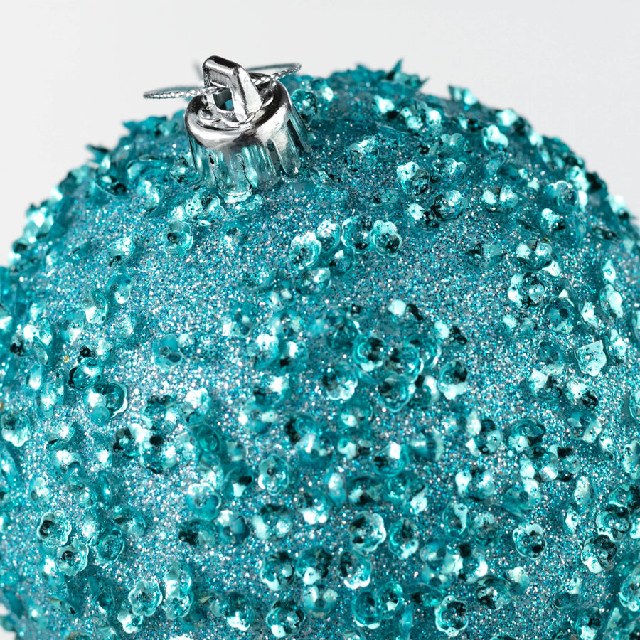 100mm Sequin & Glitter Ball Ornaments: Ice Blue (Box of 4)