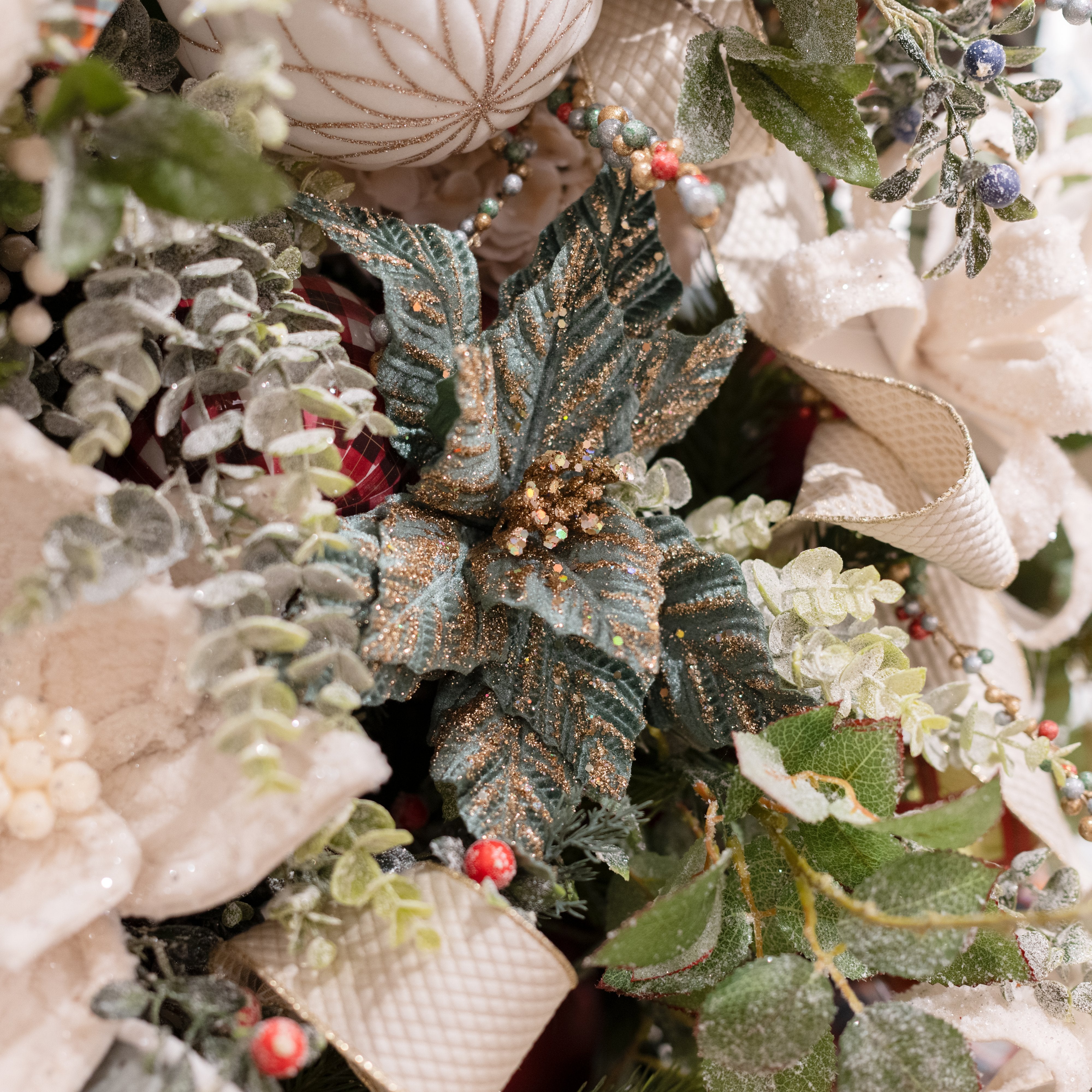 19" x 12" Poinsettia Stem: Smoke Blue & Champagne Lifestyle Photo