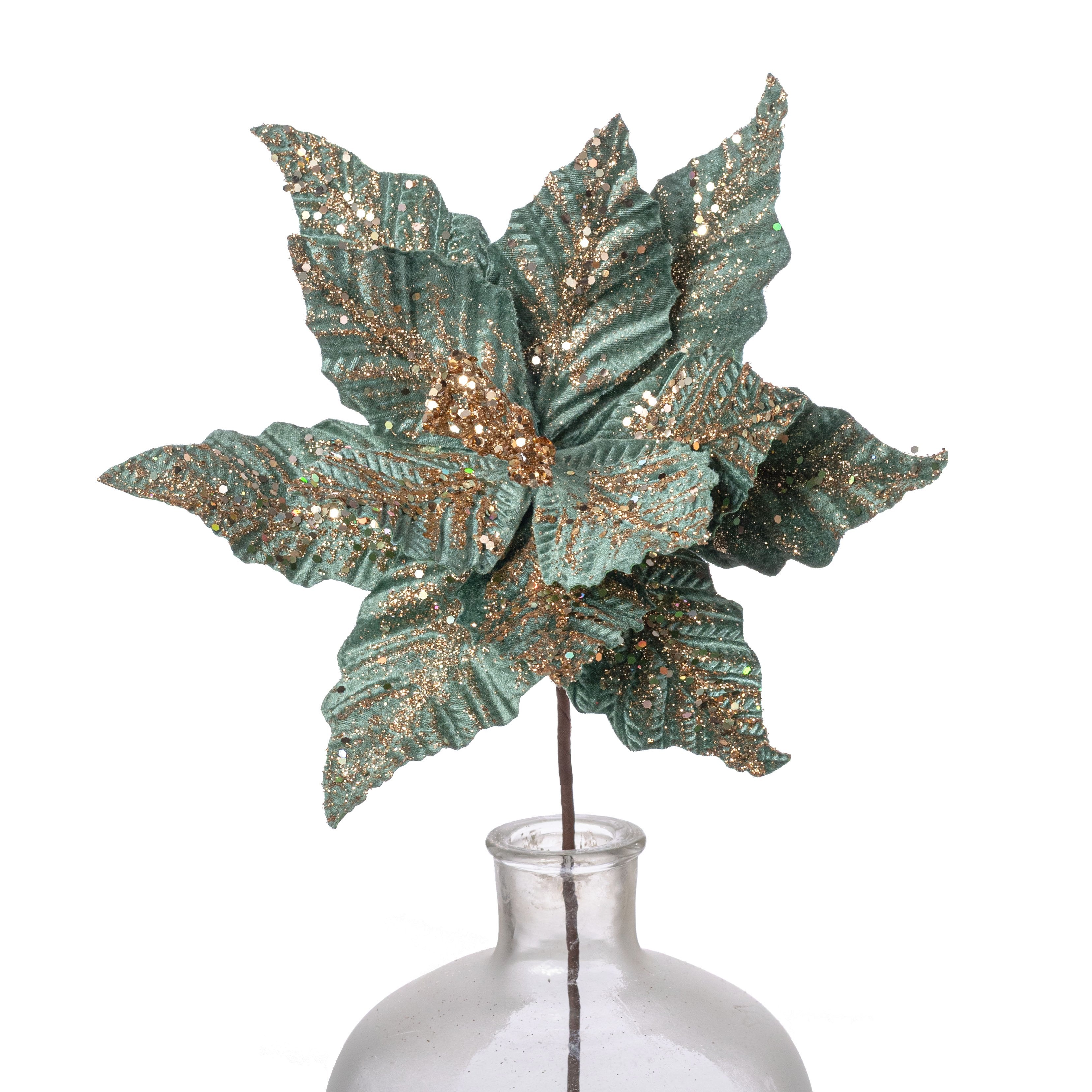 19" x 12" Poinsettia Stem: Smoke Blue & Champagne Item Number: 281587