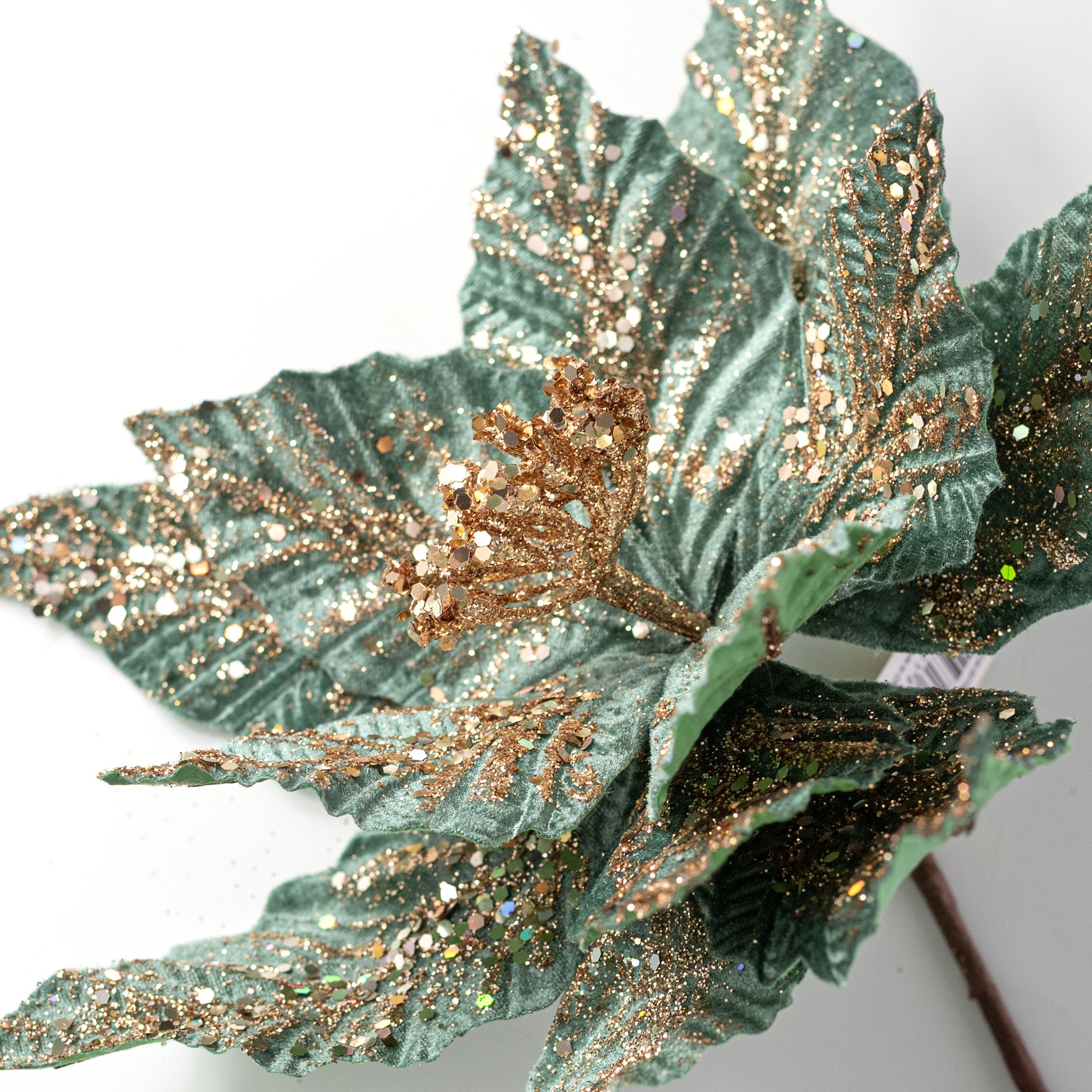 19" x 12" Poinsettia Stem: Smoke Blue & Champagne detail photo 4