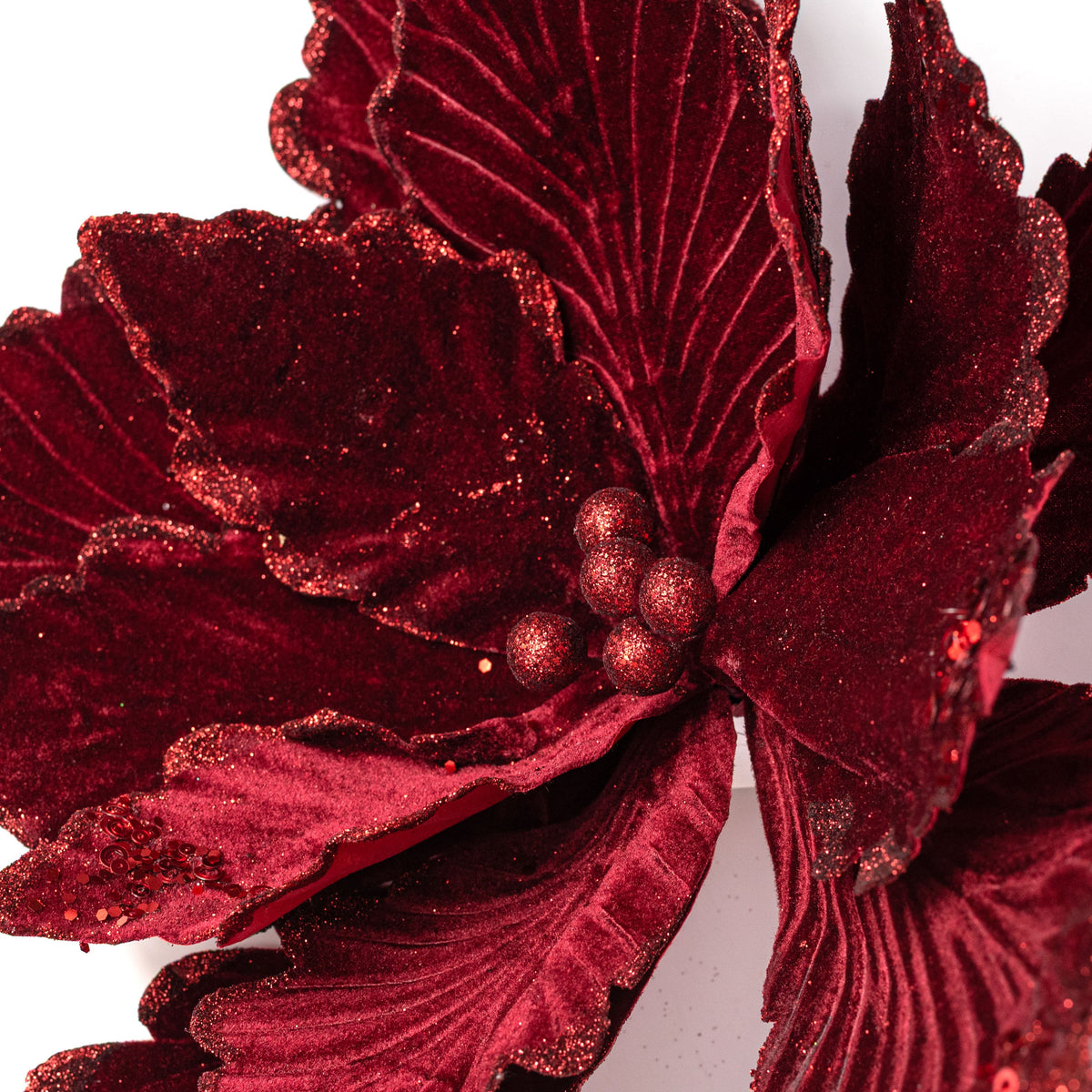 19" x 16" Deluxe Jumbo Velvet Poinsettia Stem: Burgundy detail photo 5