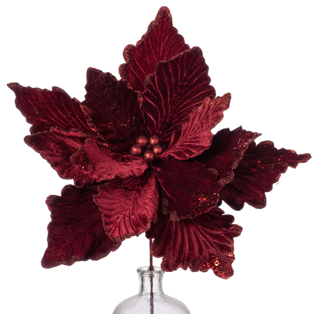 19" x 16" Deluxe Jumbo Velvet Poinsettia Stem: Burgundy Item Number: XS401005