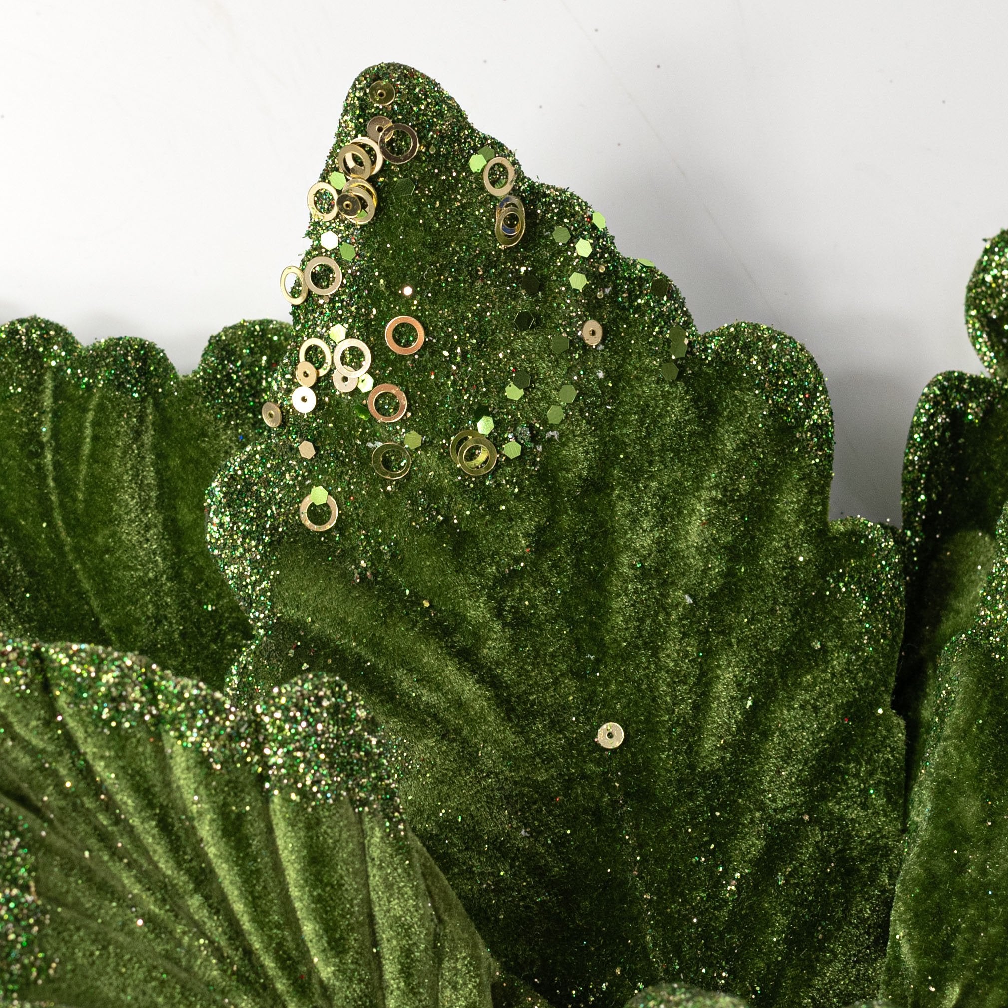 19" x 16" Deluxe Jumbo Velvet Poinsettia Stem: Moss Green detail photo 4