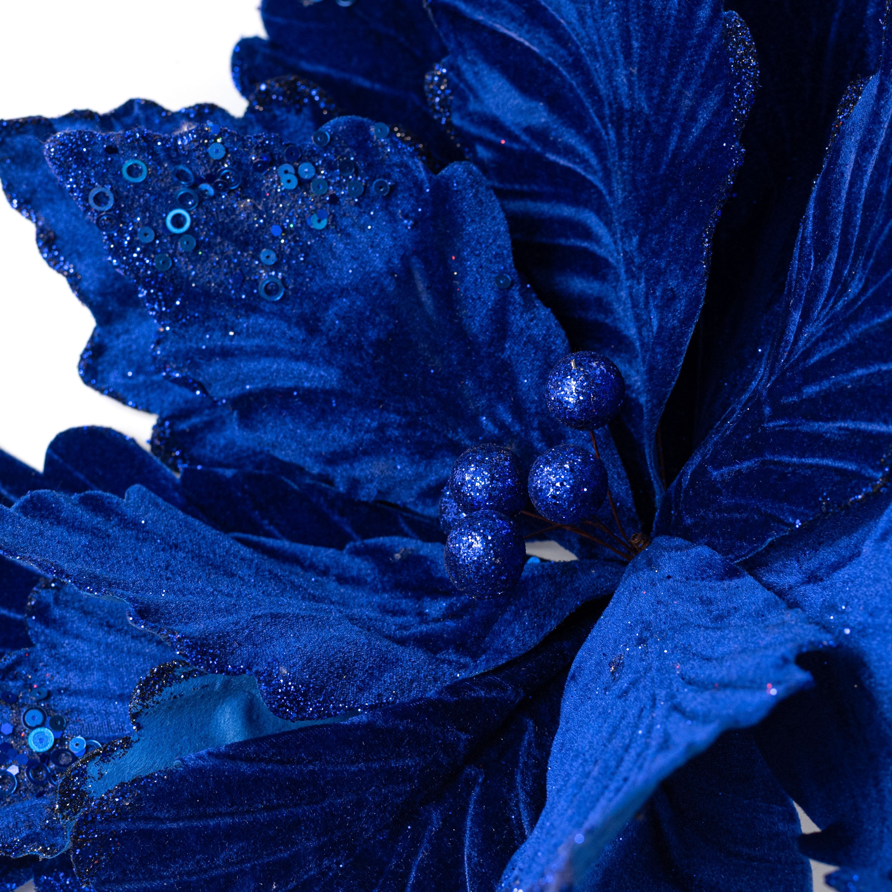 19" x 16" Deluxe Jumbo Velvet Poinsettia Stem: Royal Blue detail photo 5
