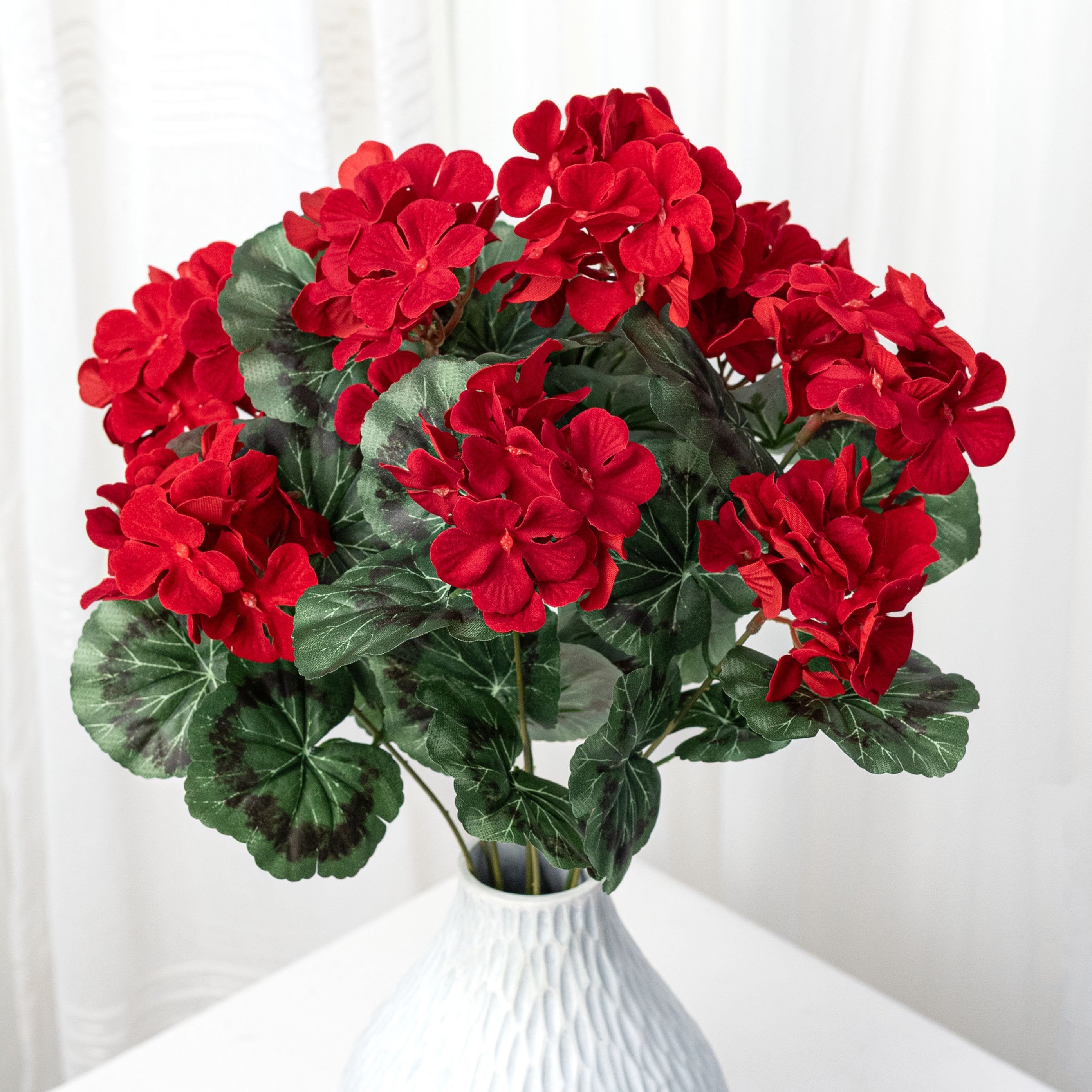 19" Artificial Geranium Bush: Red (9 Stem) Item Number: 85485-RD