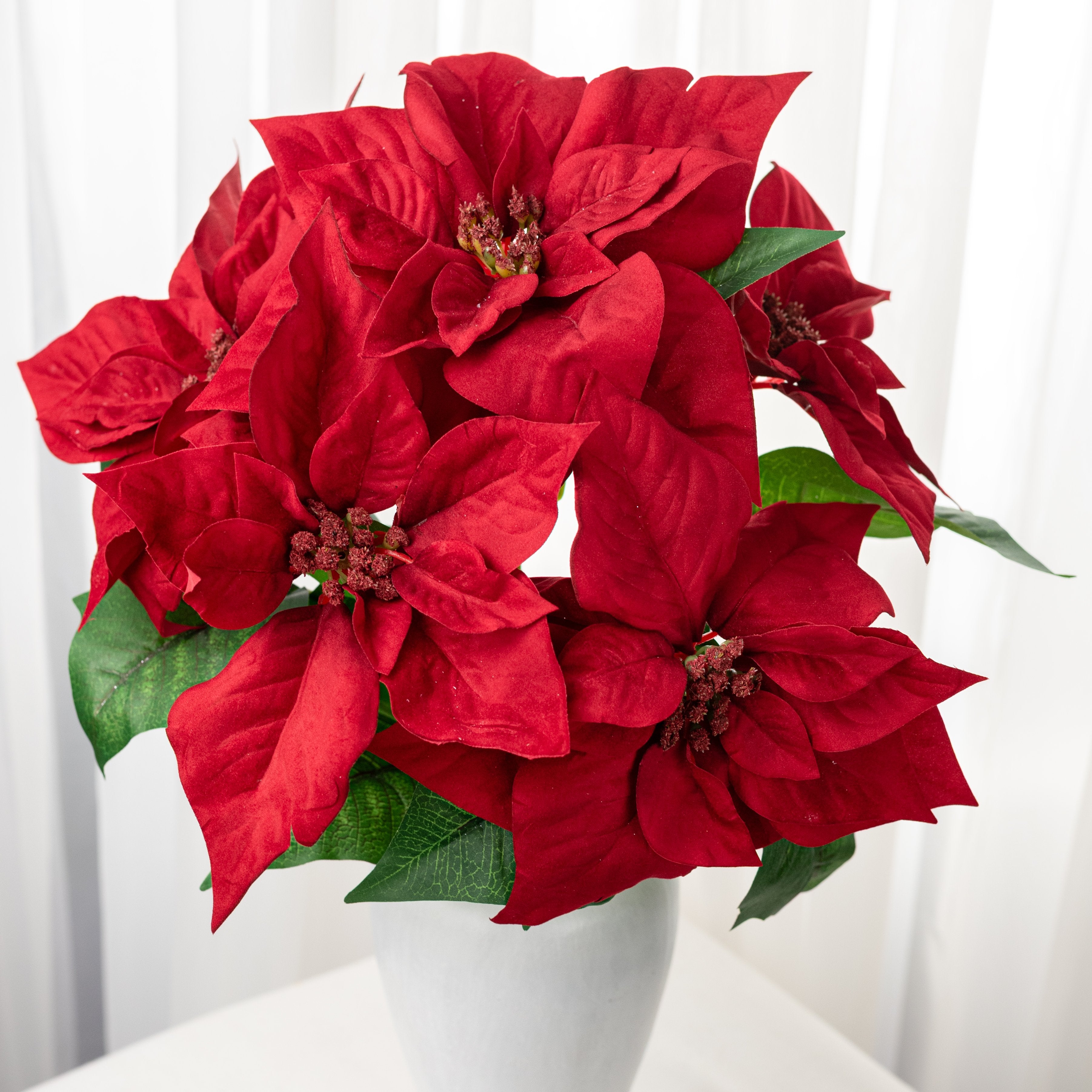 19" Artificial Poinsettia Bush: Red (5 Stem) Item Number: 86897RD