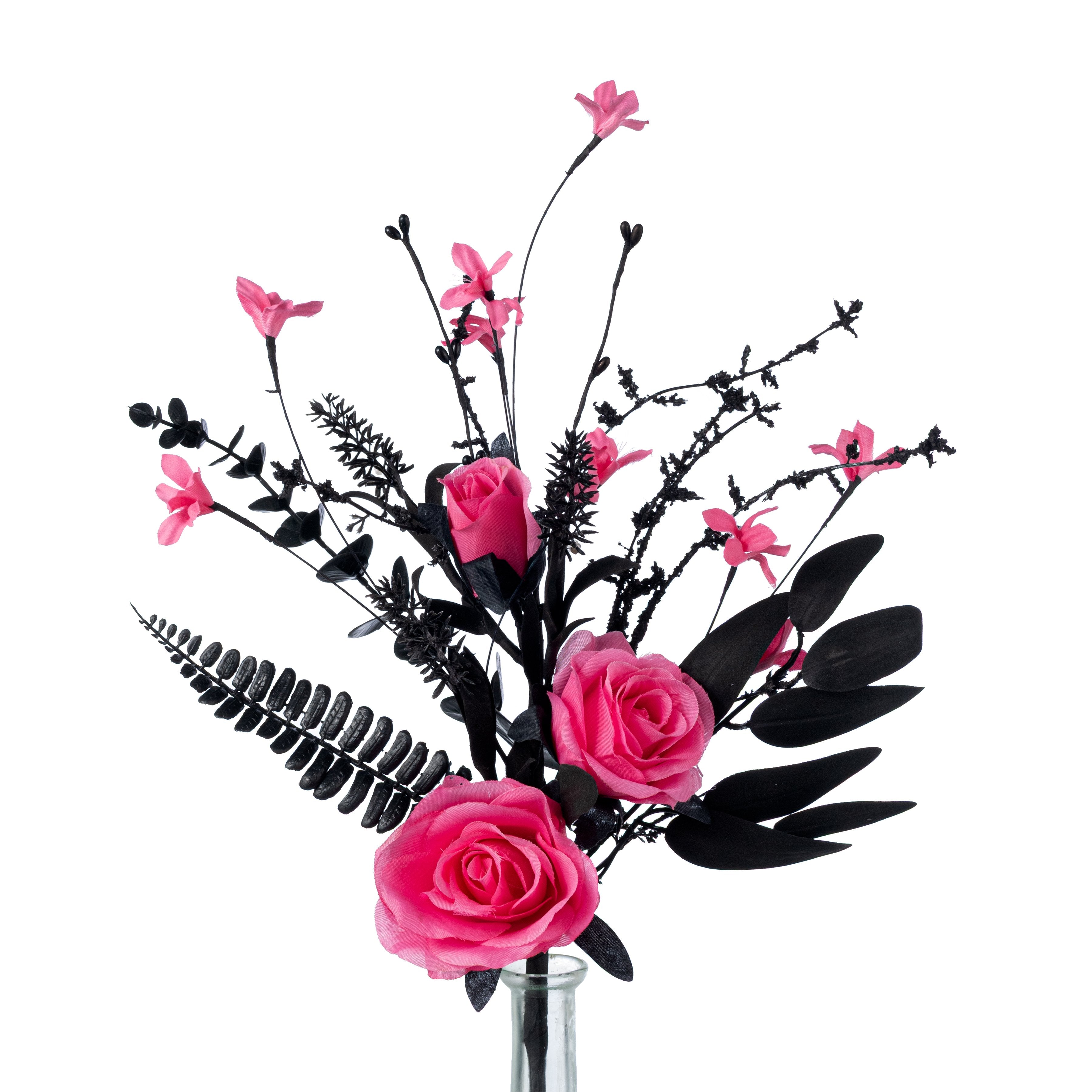 19" Fabric Rose & Flower Spray: Hot Pink & Black Item Number: FH8277F5