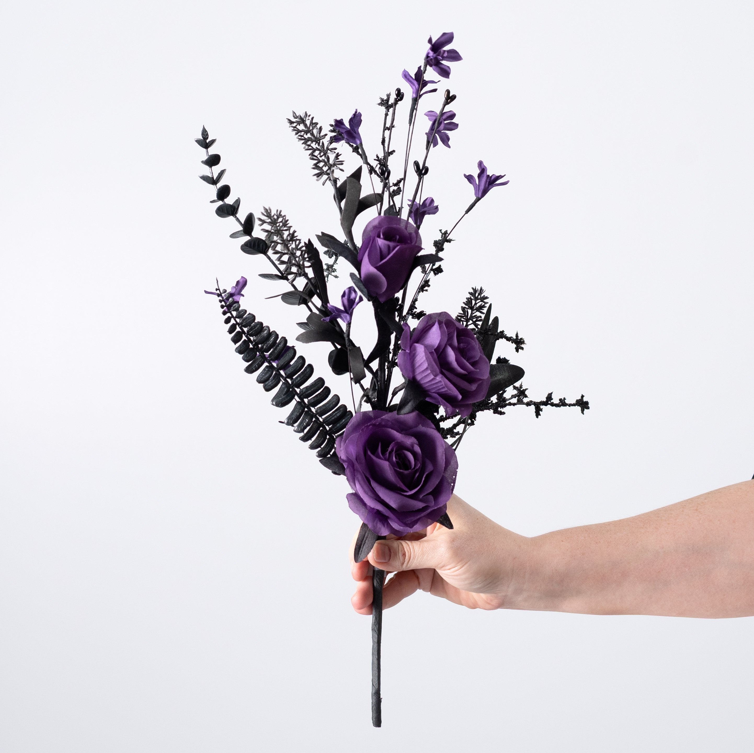 19" Fabric Rose & Flower Spray: Purple & Black detail photo 3