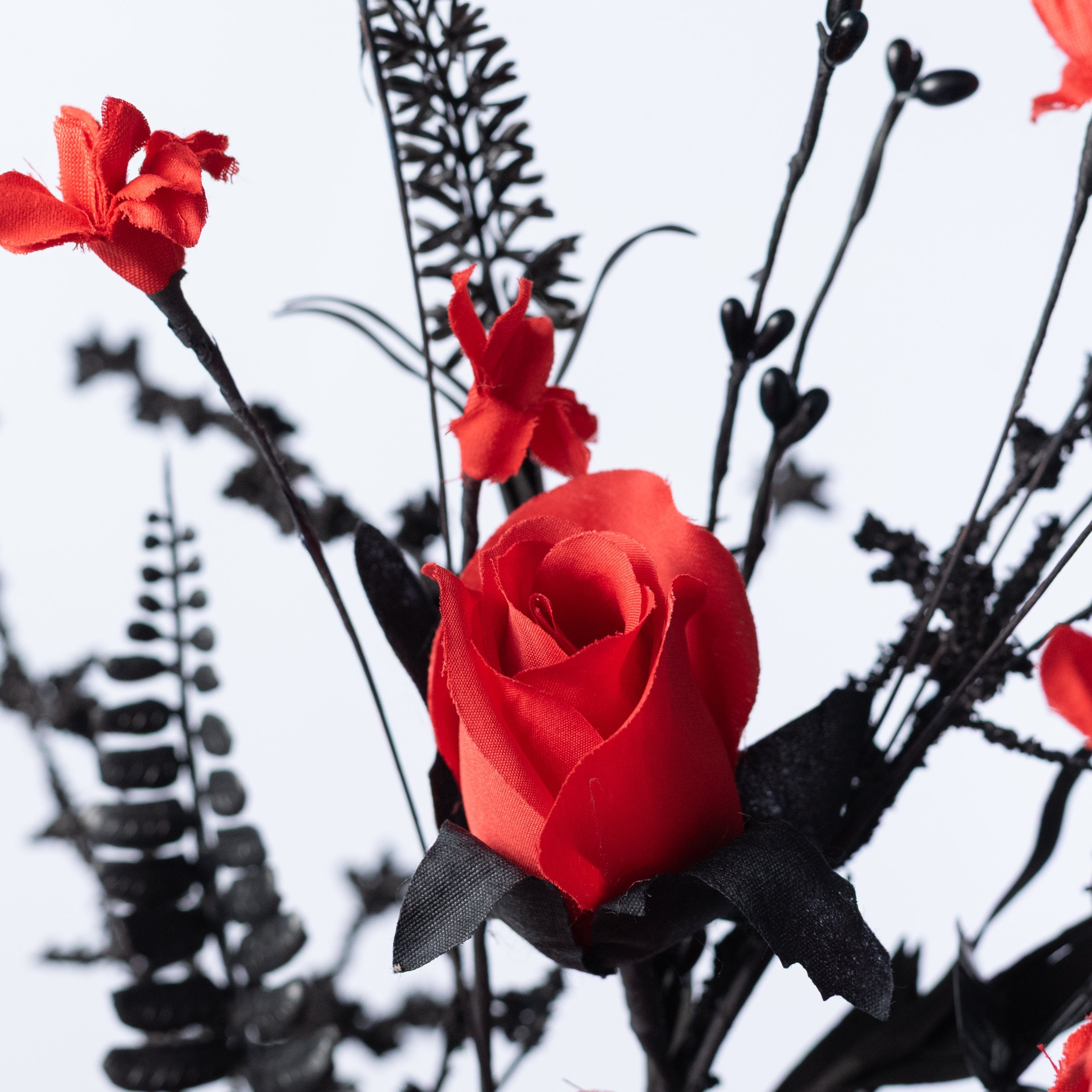 19" Fabric Rose & Flower Spray: Red & Black Lifestyle Photo